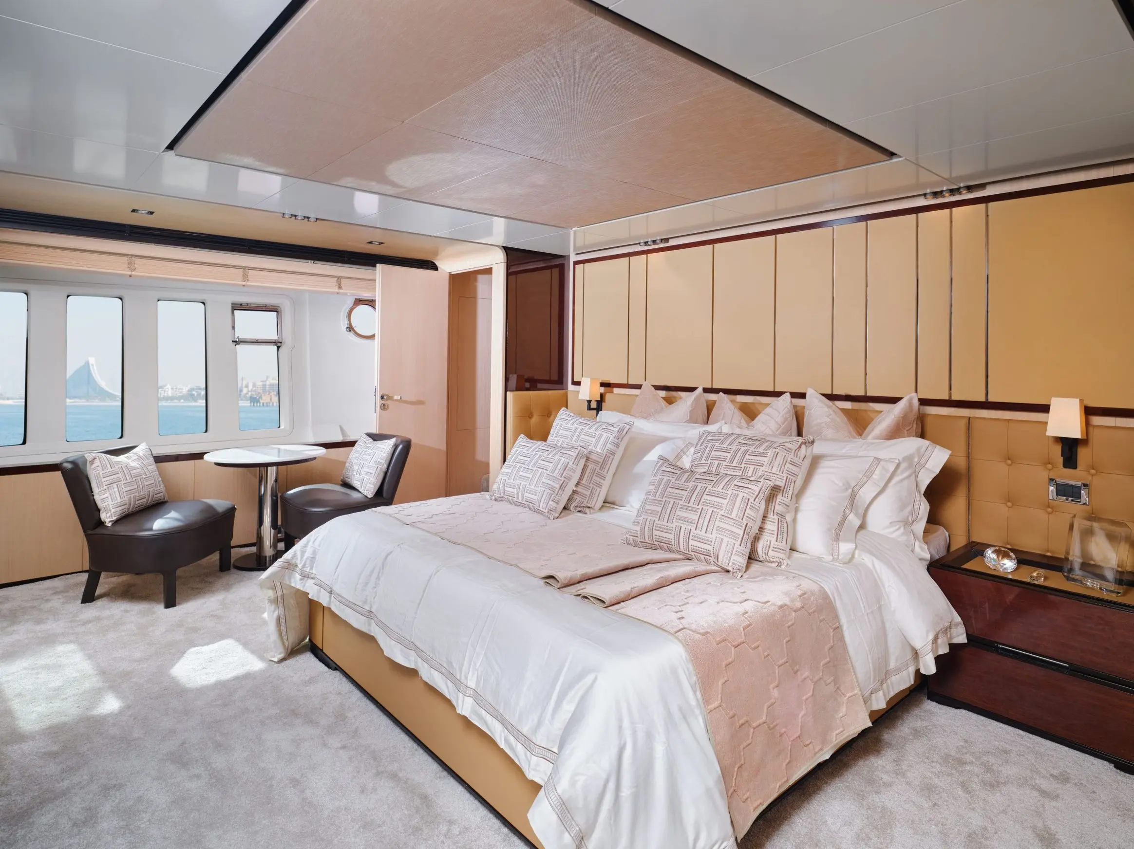 Luxury master bedroom cabin aboard Azimut 88 yacht