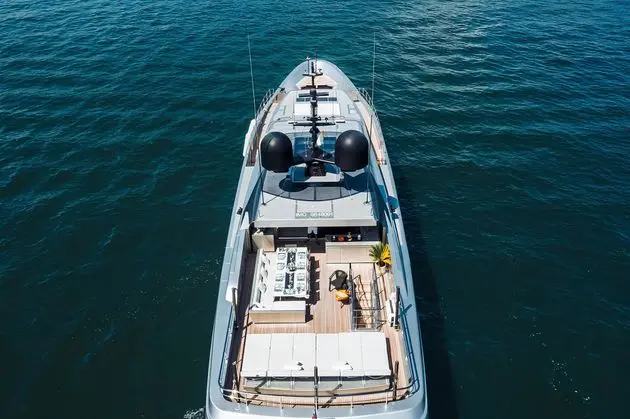 Sanlorenzo 40 Alloy bow and foredeck seen from the air above