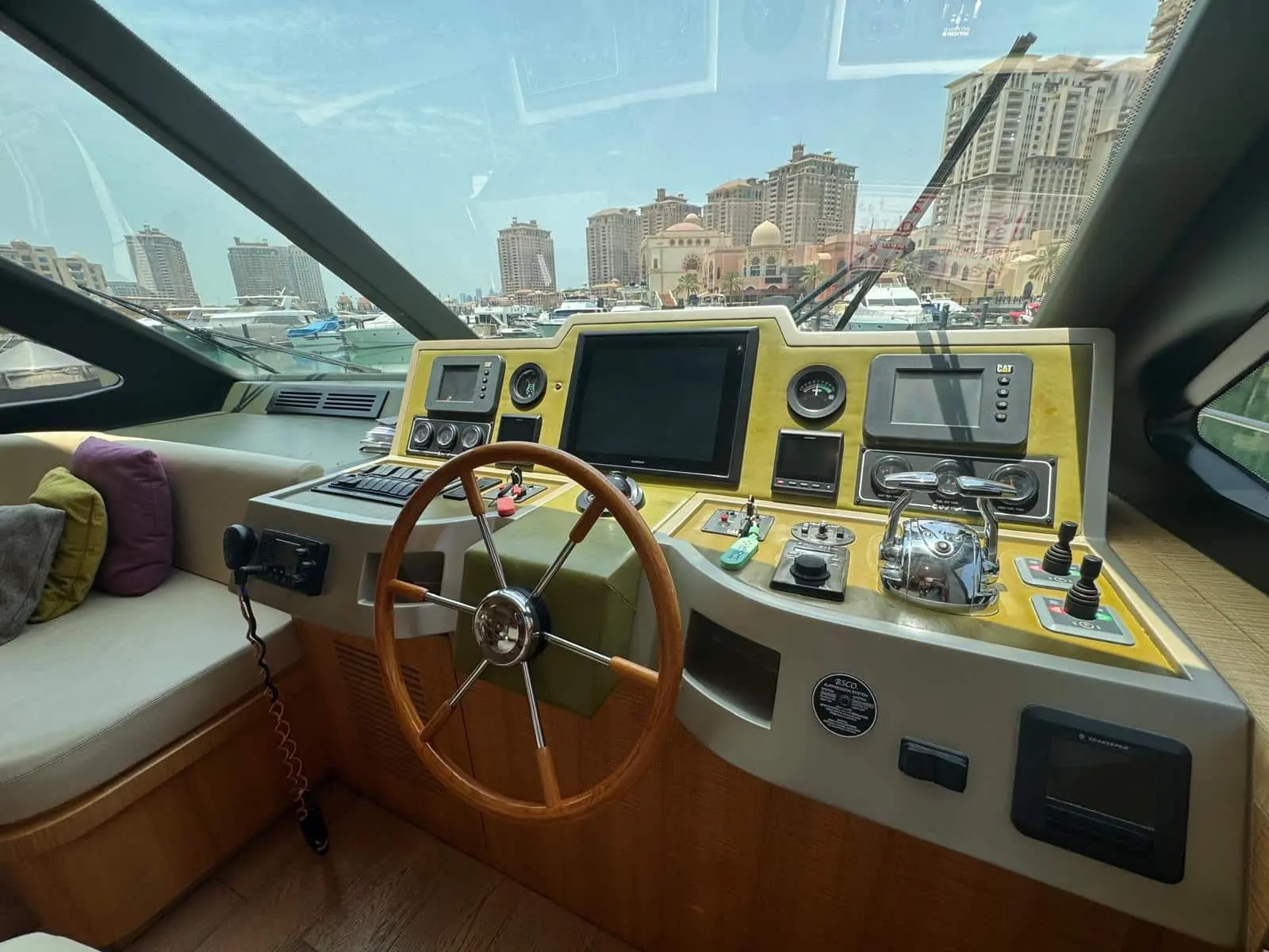 Nomad 65 lower helm with Caterpillar engine displays and Garmin