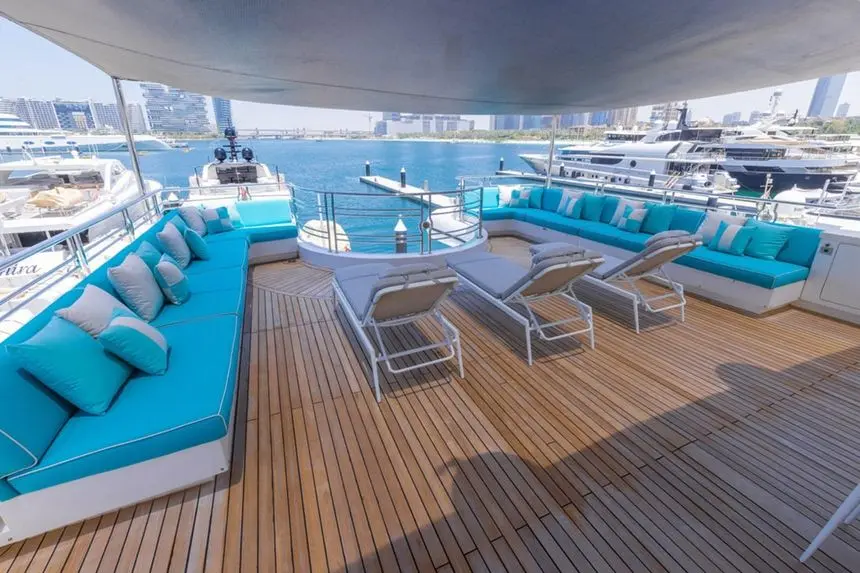 Majesty 155 aft deck lounge and sun loungers, broker photo