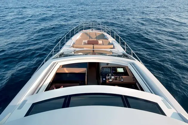 Azimut 77S top-down aerial view of foredeck underway — shipyard photo