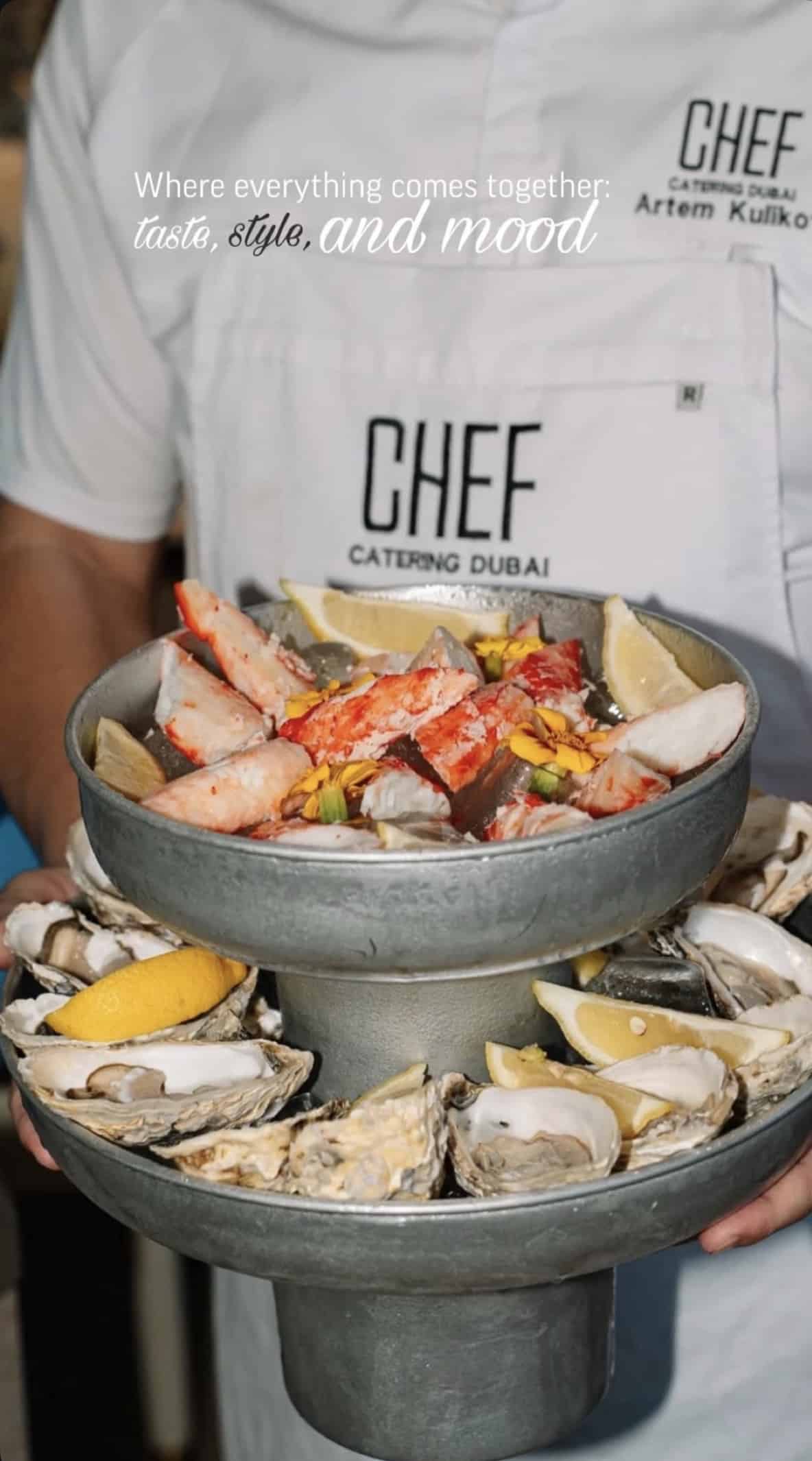 luxury seafood platter served in ice bucket for yacht catering experience