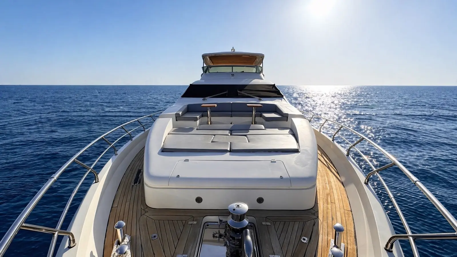 Azimut 88 foredeck sunpads seen from the bow anchor gear