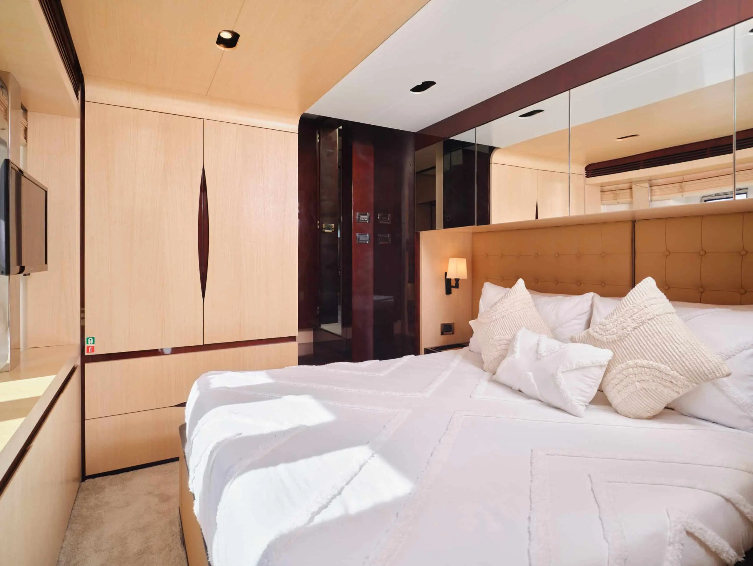 Stylish bedroom cabin interior on Azimut 88 yacht