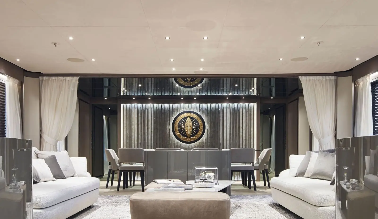 Tankoa S501 saloon lounge with feature wall, shipyard photo