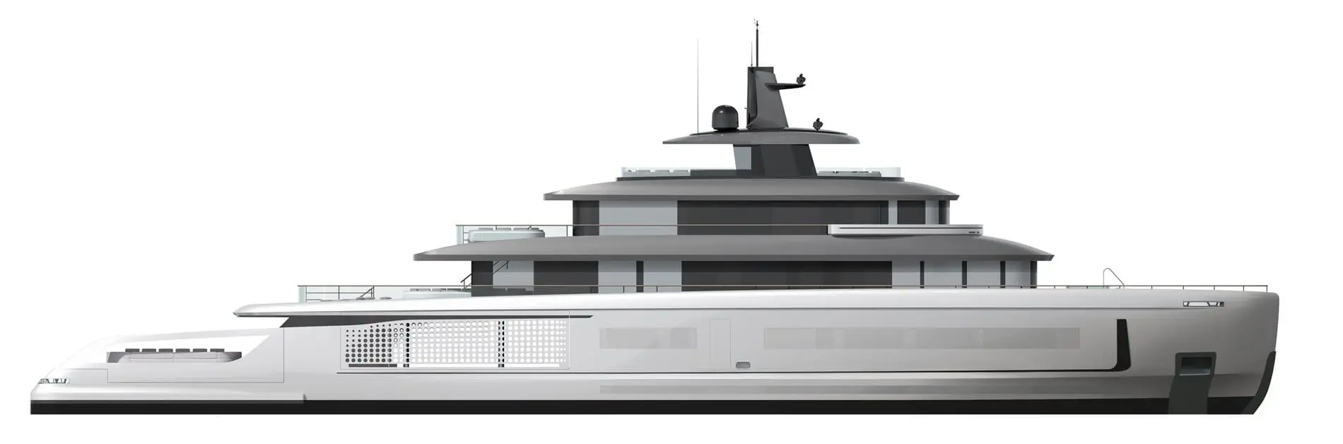 Benetti B.Yond 57M profile elevation, shipyard rendering