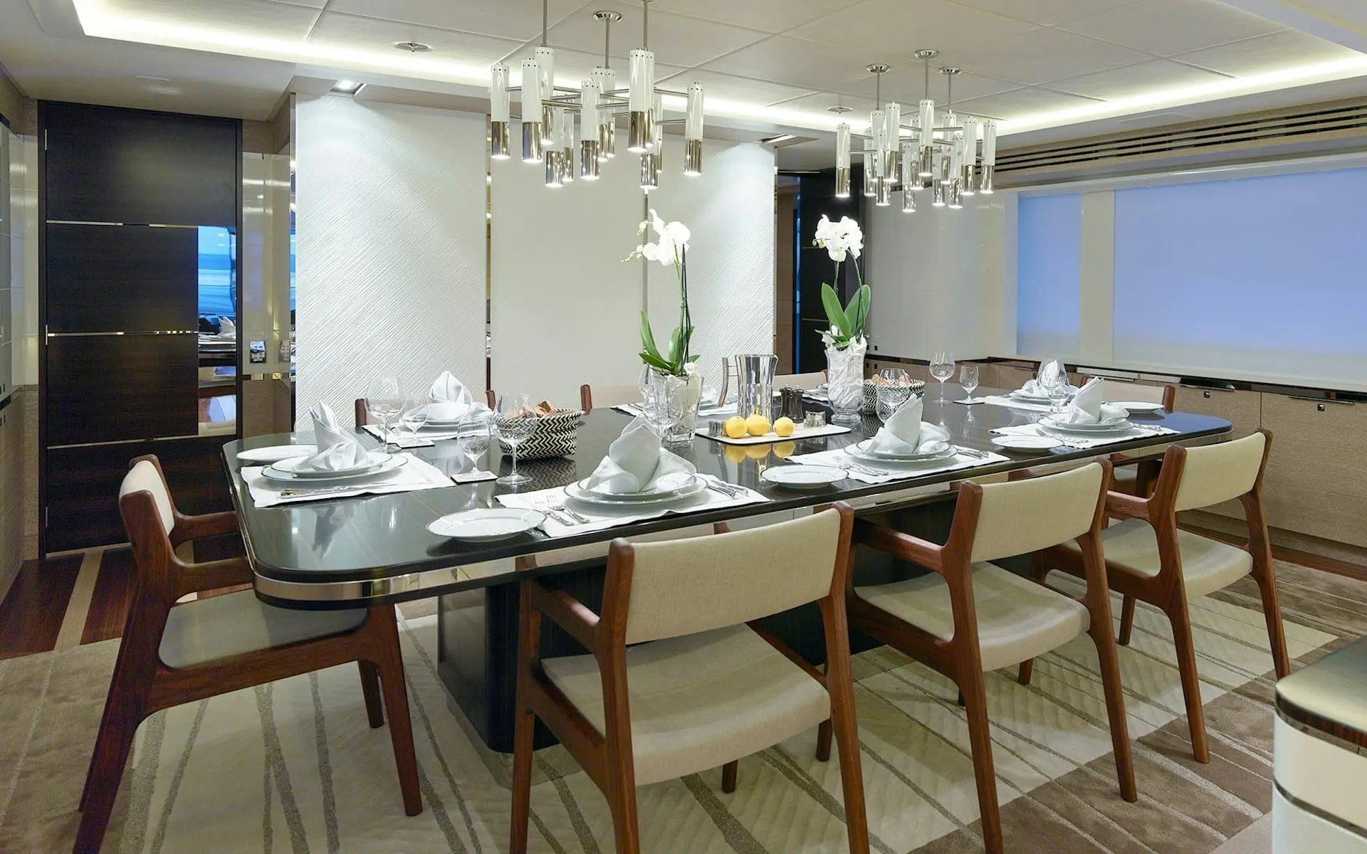 Elegant indoor dining area on Sofiya 153 luxury yacht
