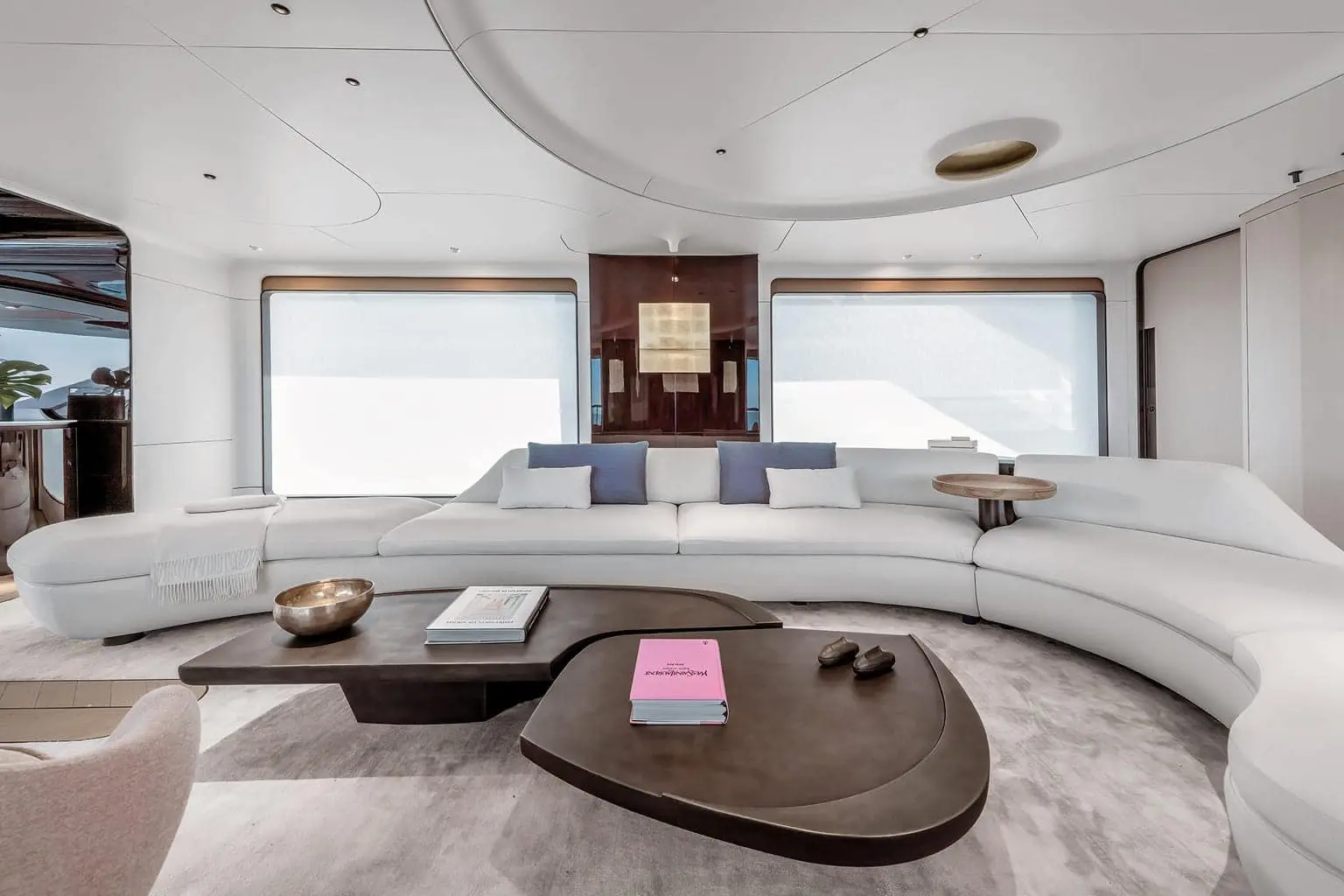 Grande Trideck sky lounge with curved sofa, shipyard photo