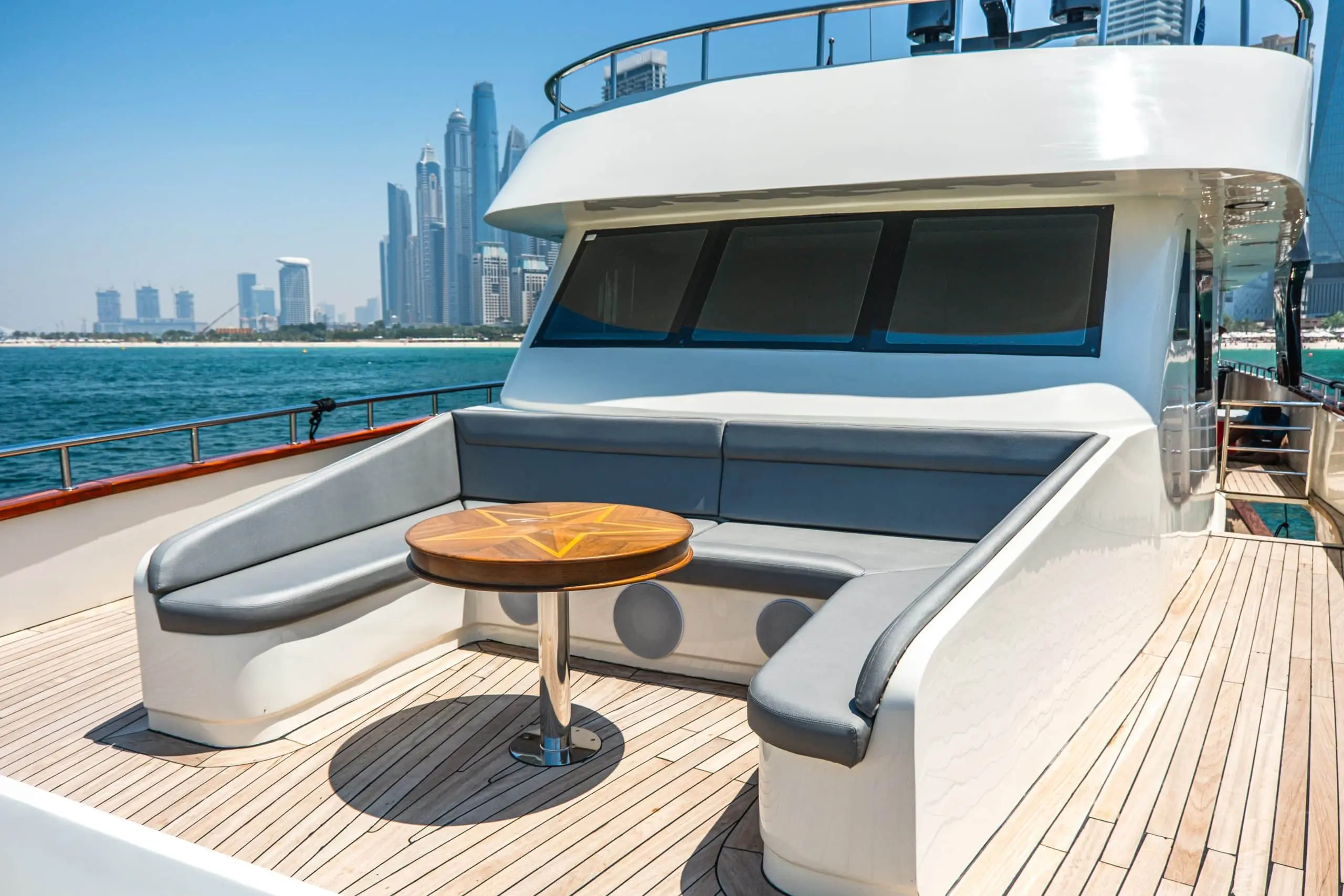Private outdoor seating area on Sapphire 150 Yacht Dubai