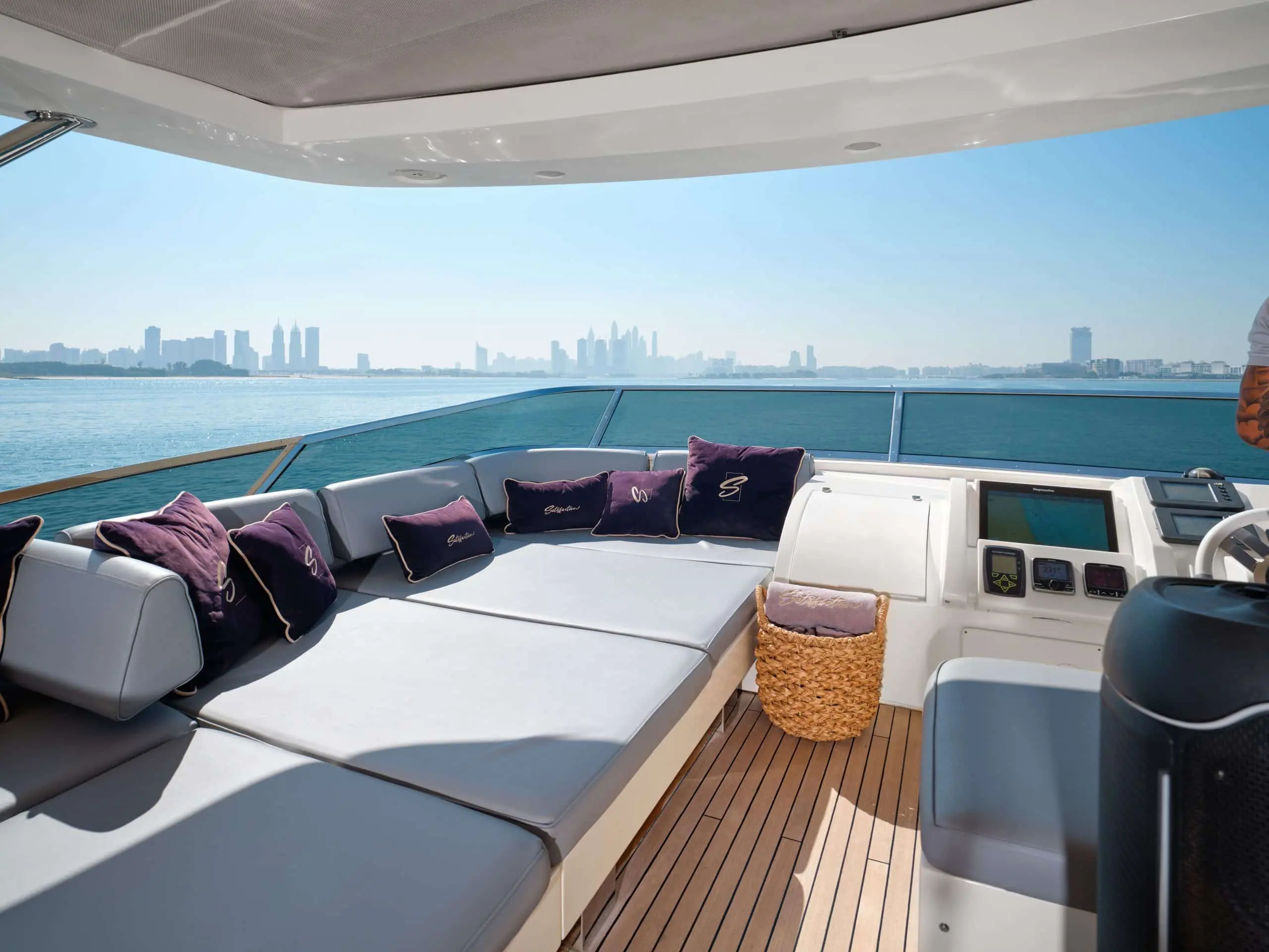 Cozy outdoor seating area with ocean views aboard Azimut 88