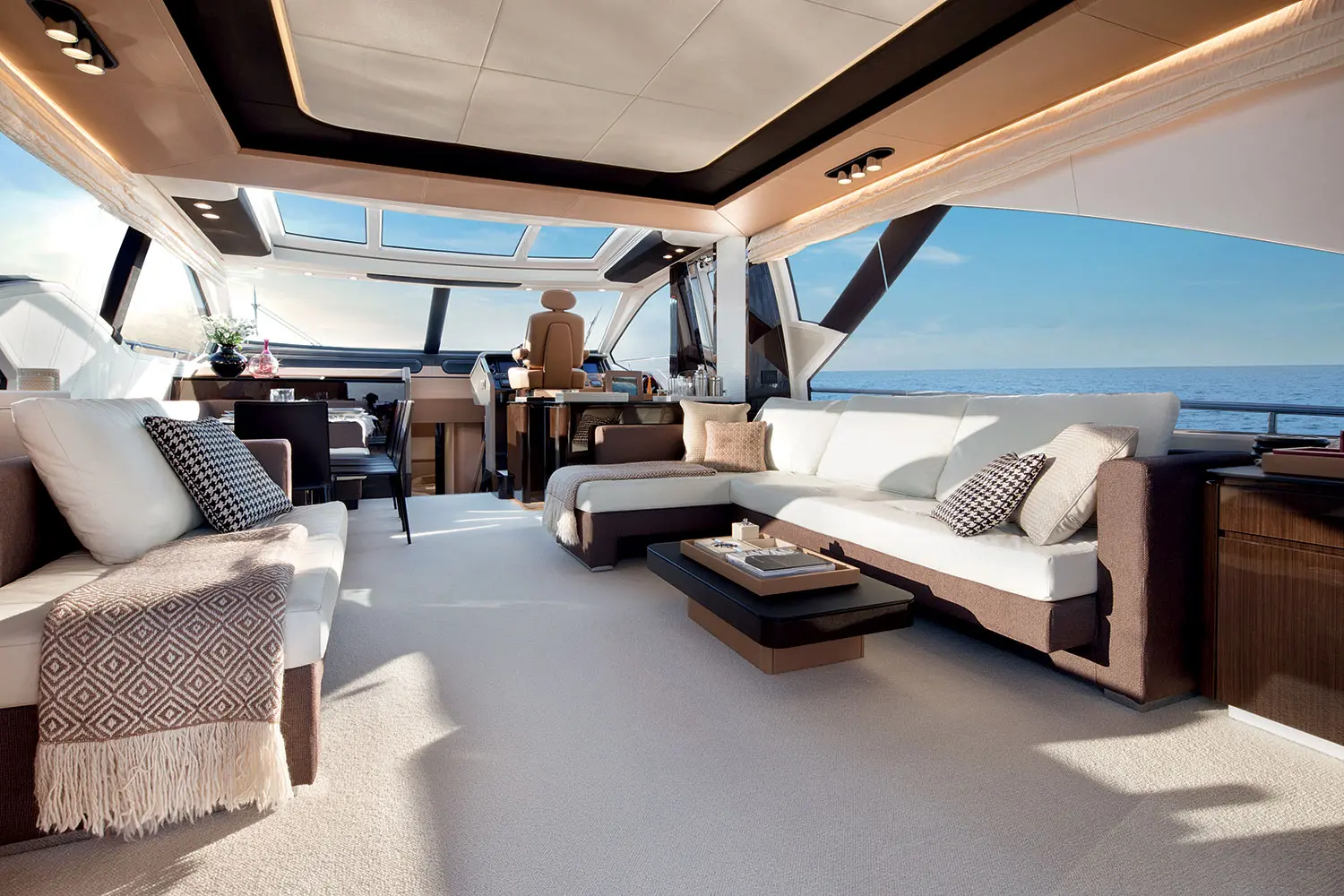 Azimut 77S saloon lounge sofas and coffee table — shipyard photo