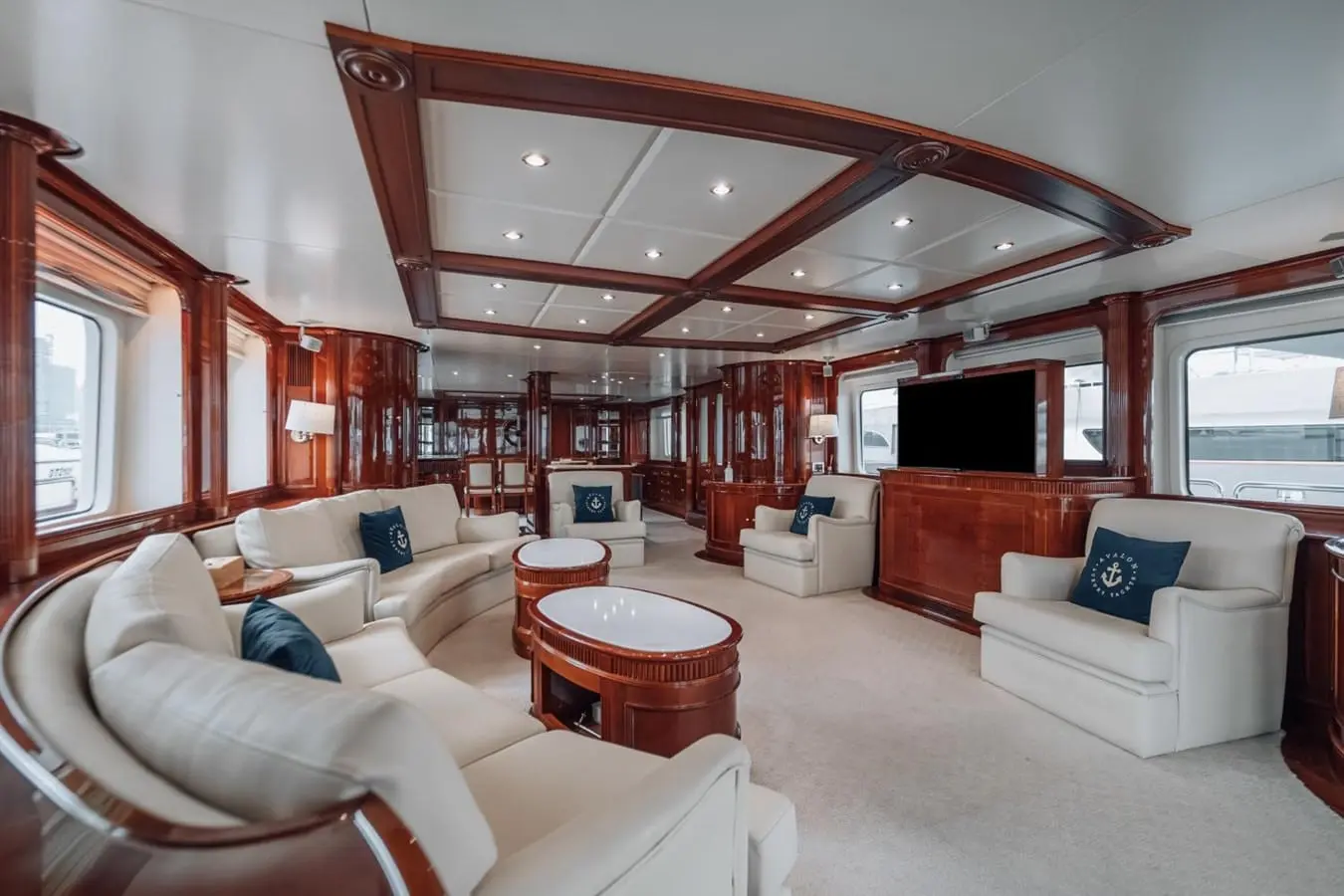 Benetti 30m main salon sofas and armchairs, broker photo