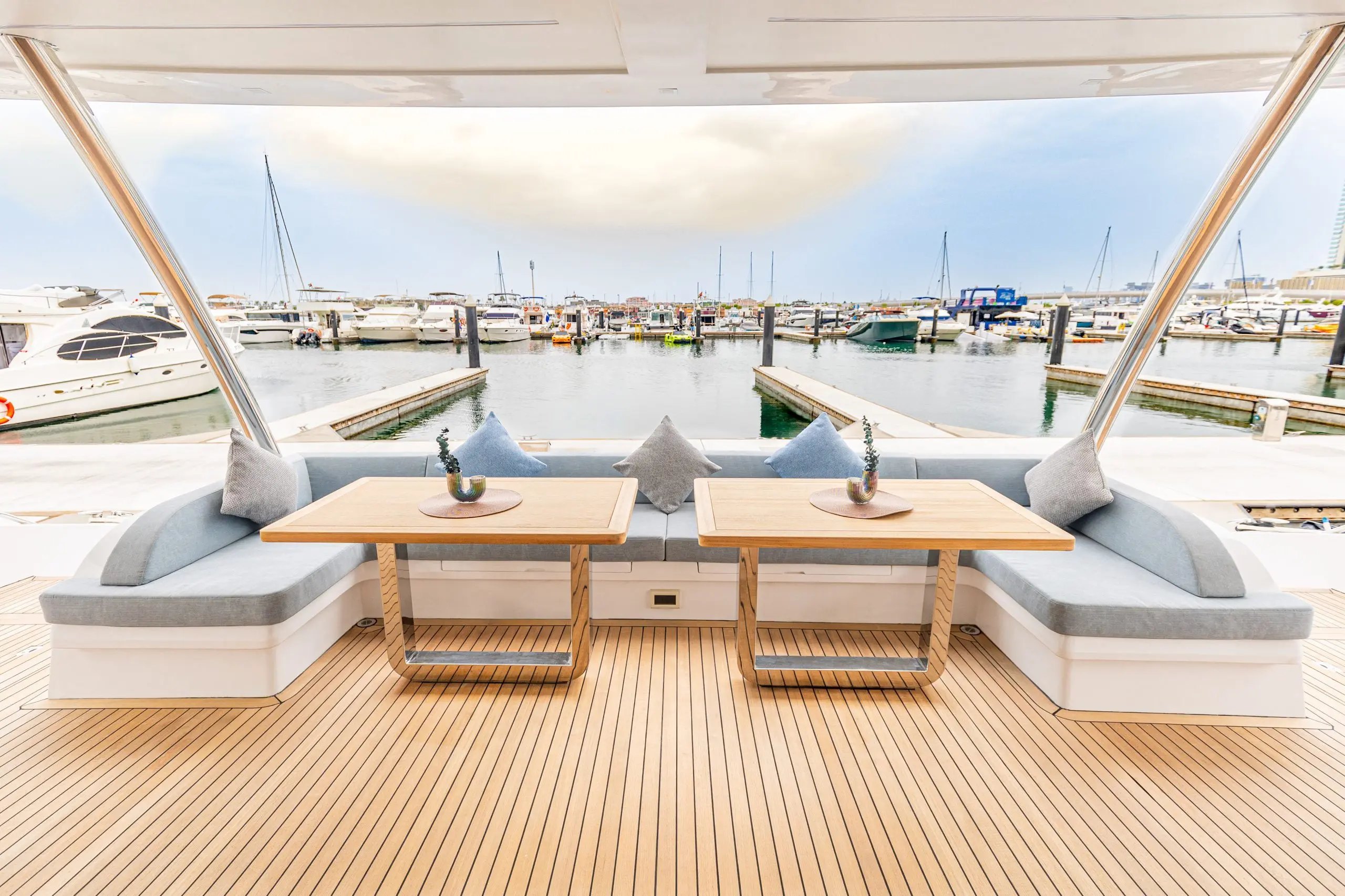 Zirve 72 yacht spacious salon with open seating and modern interior design