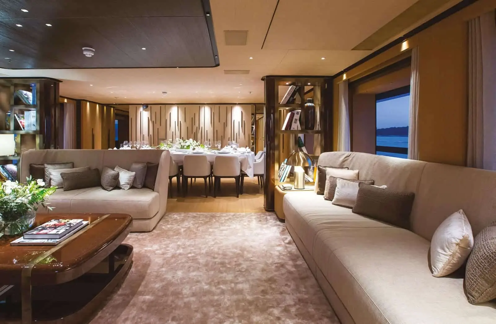 Tankoa S501 upper deck sky lounge interior, shipyard photo