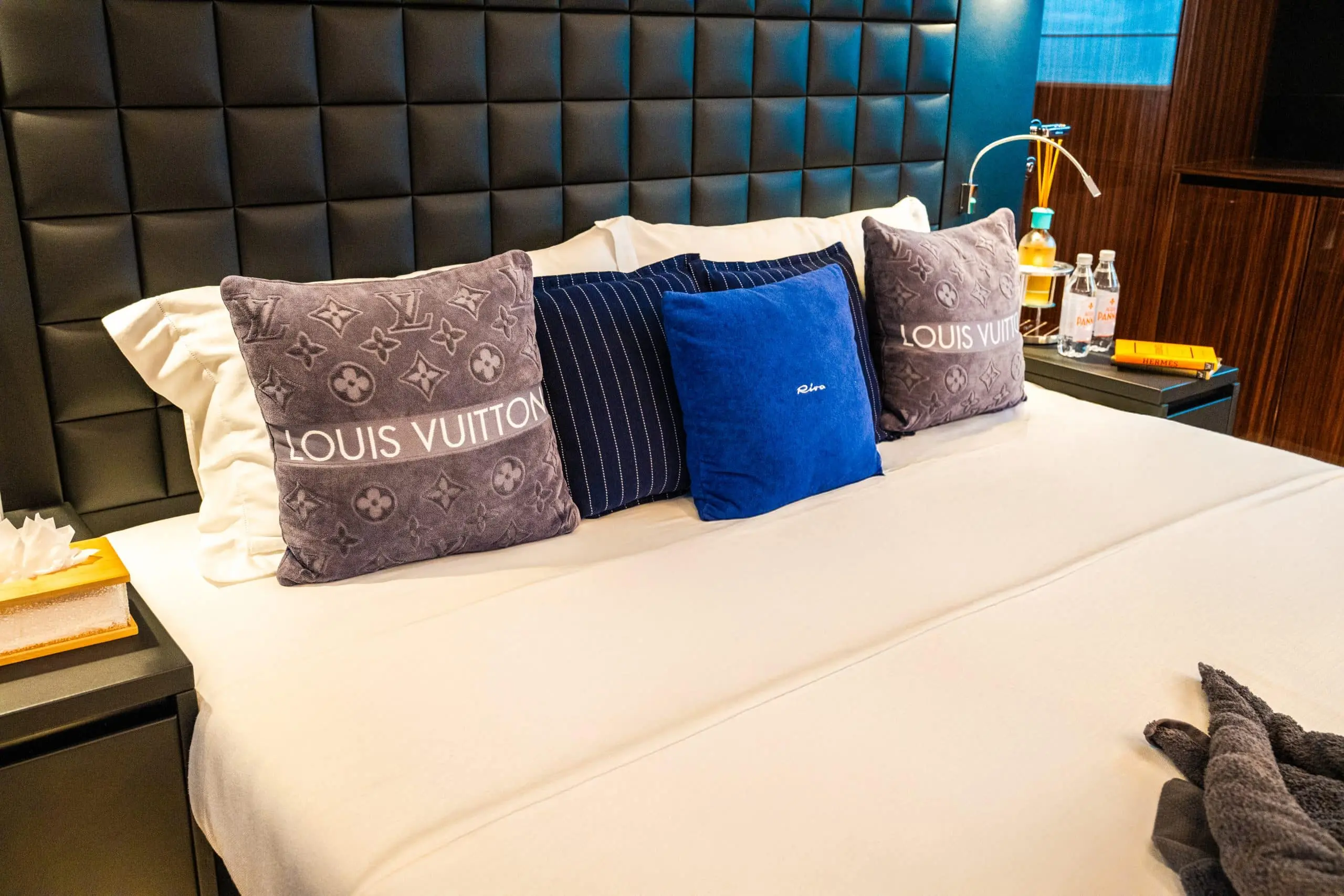 Luxury yacht master bed with designer pillows