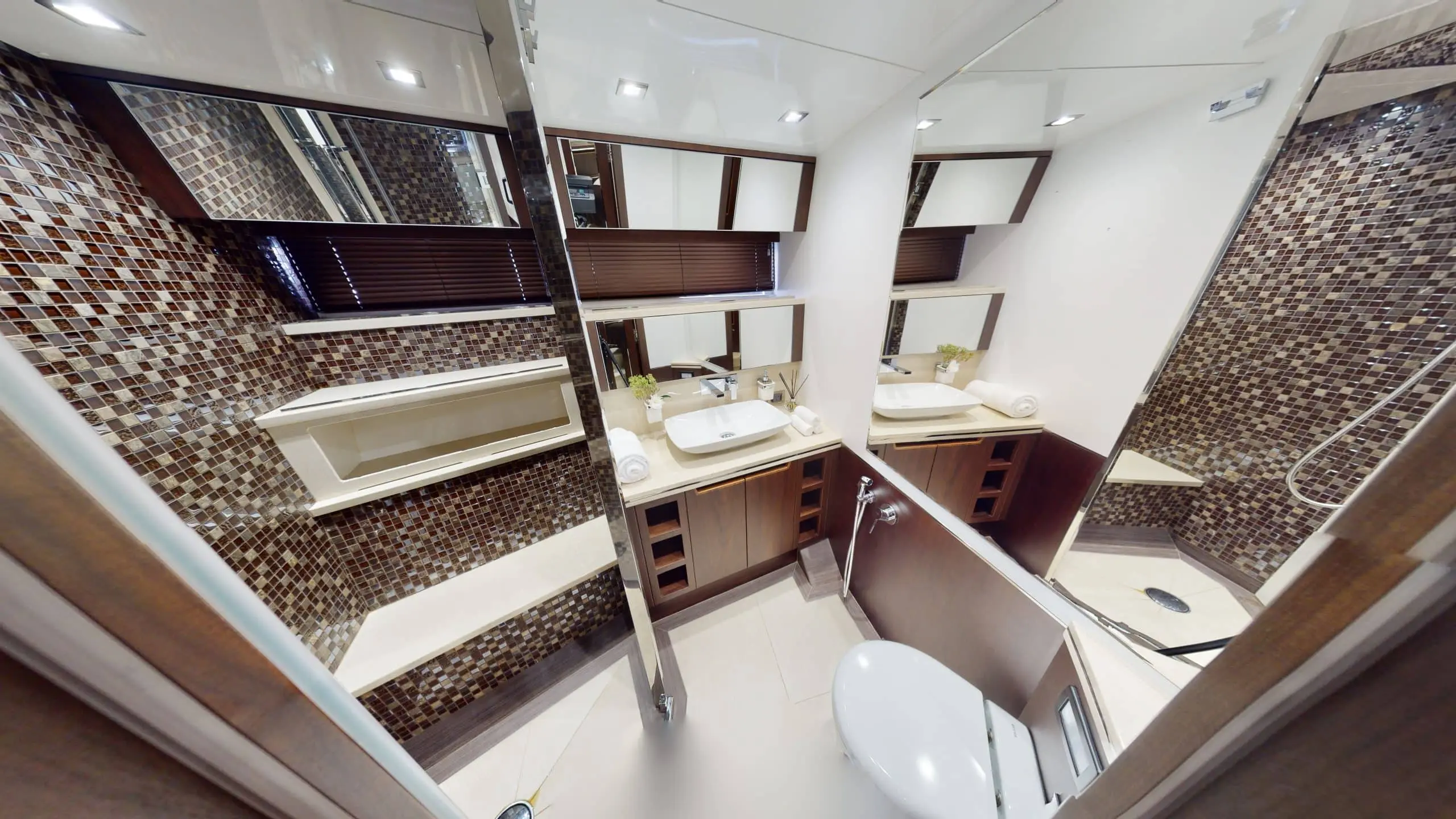 Galeon 780 F1 luxury yacht bathroom vanity area with modern fixtures and premium finishes