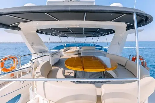 Flybridge social seating area on Azimut 79 yacht charter