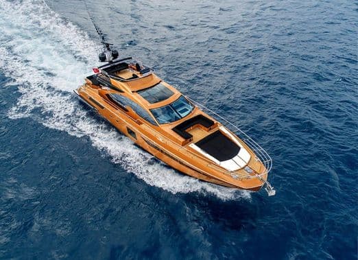 Azimut 77 luxury yacht cruising near Ain Dubai with skyline views