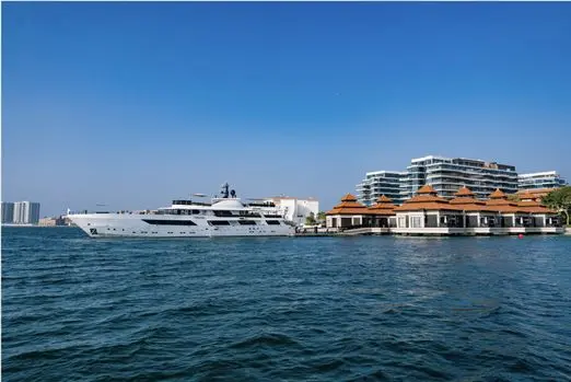 Finesse superyacht anchored in Dubai Marina with skyline views