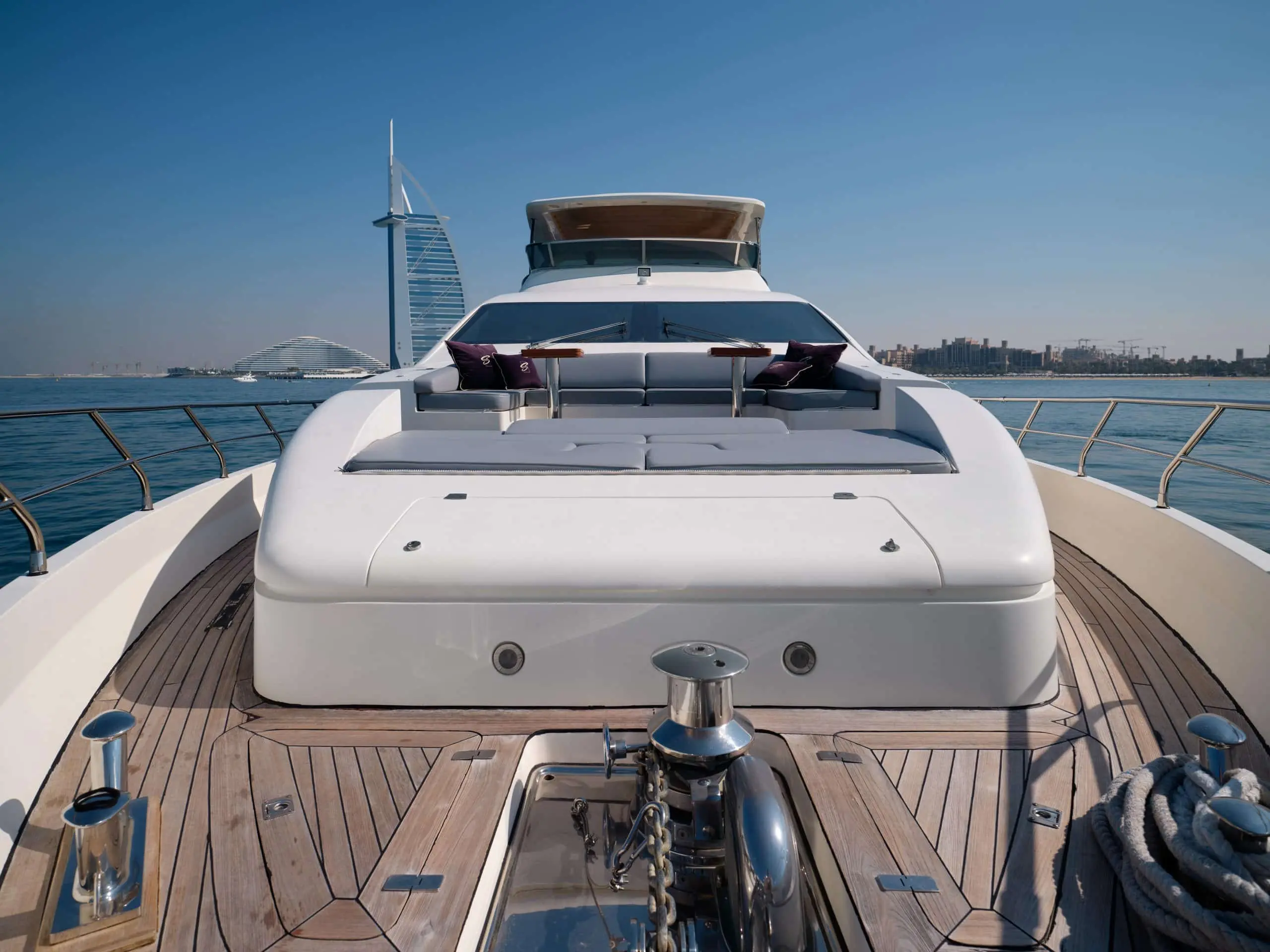 Bow seating and anchor view from Azimut 88 yacht