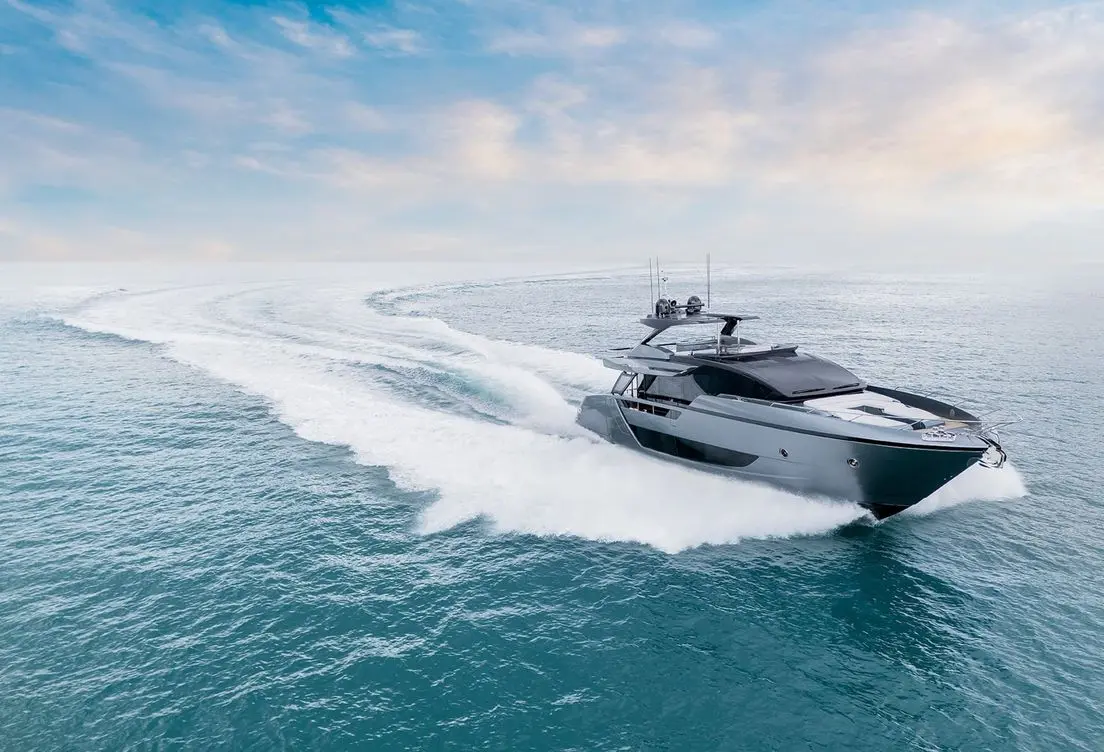 Riva 82 luxury yacht cruising at high speed on open sea