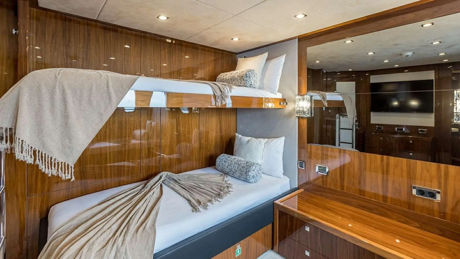 Sunseeker 37M twin guest cabin with Pullman berth and walnut