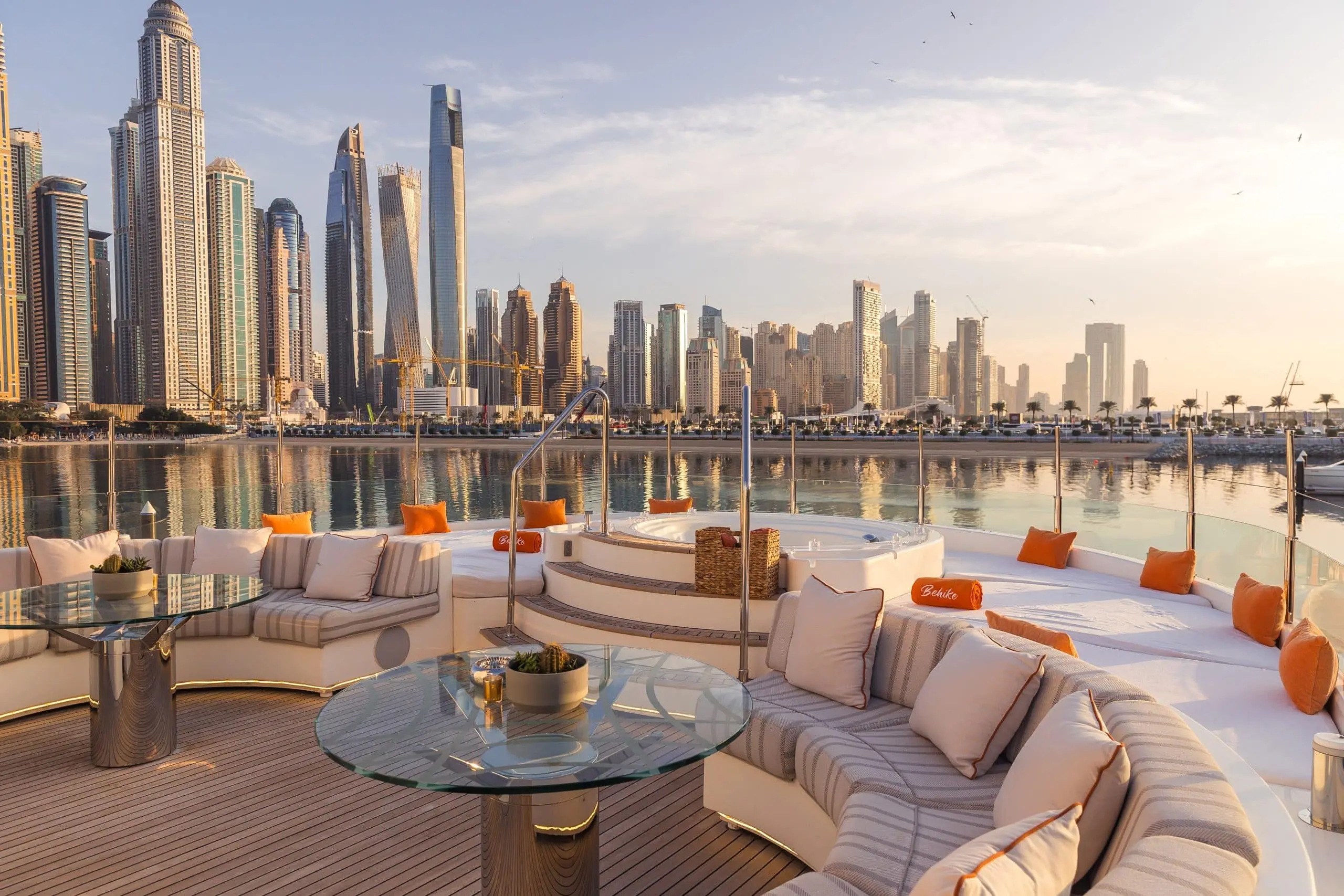 Abu Dhabi skyline waterfront view during Formula 1 weekend from luxury yacht