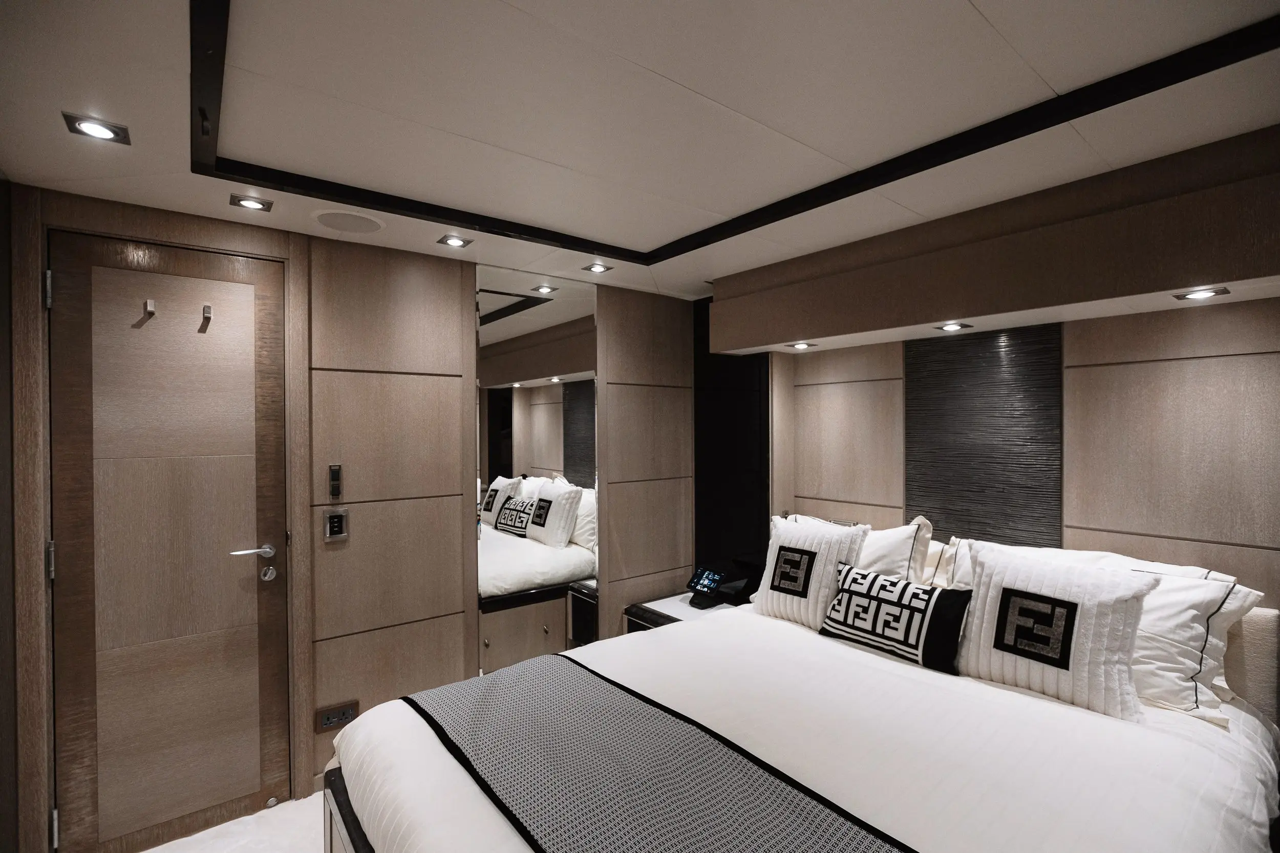 Royalty 136 yacht master cabin bedroom with modern lighting and premium finishes