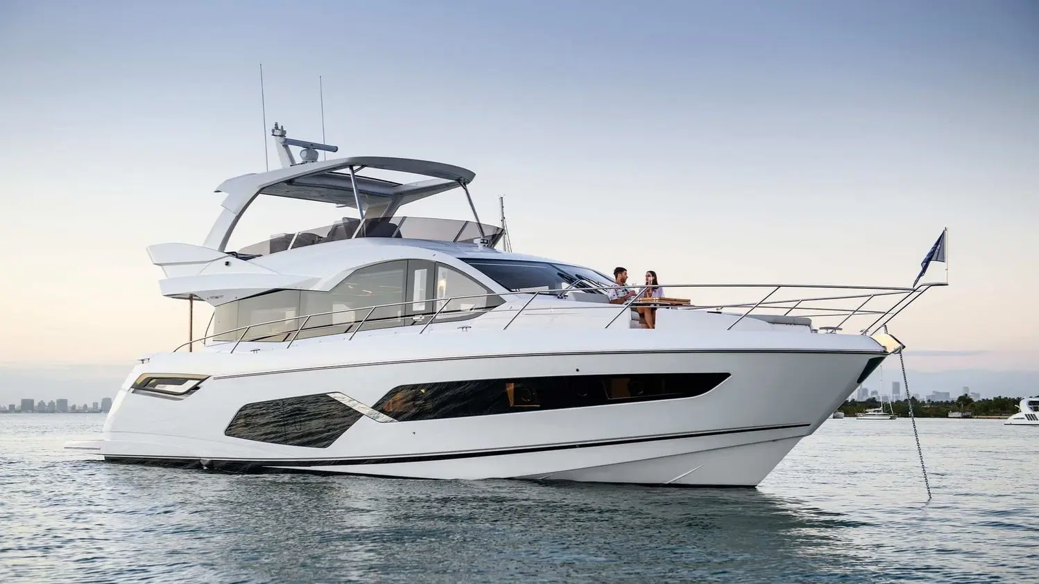 Sunseeker Manhattan 68 at anchor off the coast — shipyard photo