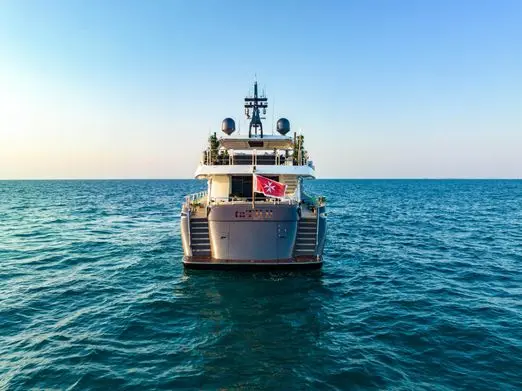 Rear exterior view of Tatti 110 luxury yacht in Dubai