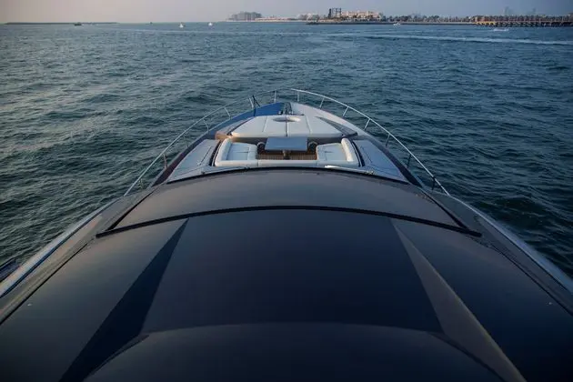 Pershing 82 foredeck seating seen from above the hardtop