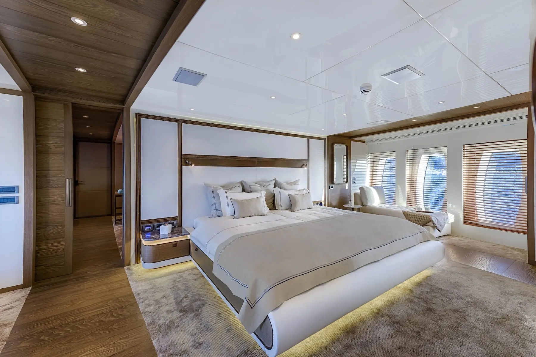 Skyfall 177 yacht master suite with king size bed and ocean view windows