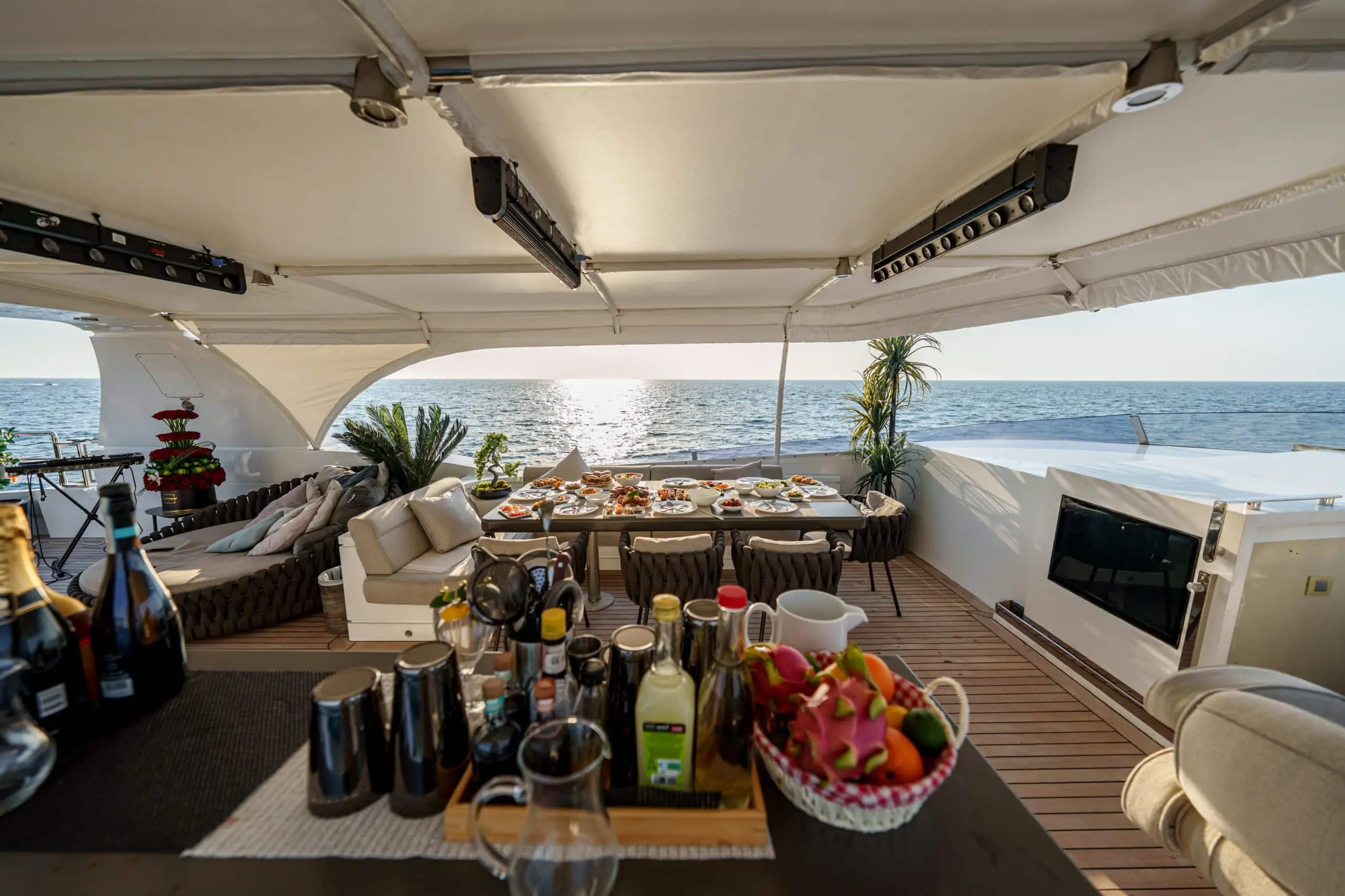 Fresh fruit and refreshments served on Tatti 110 yacht