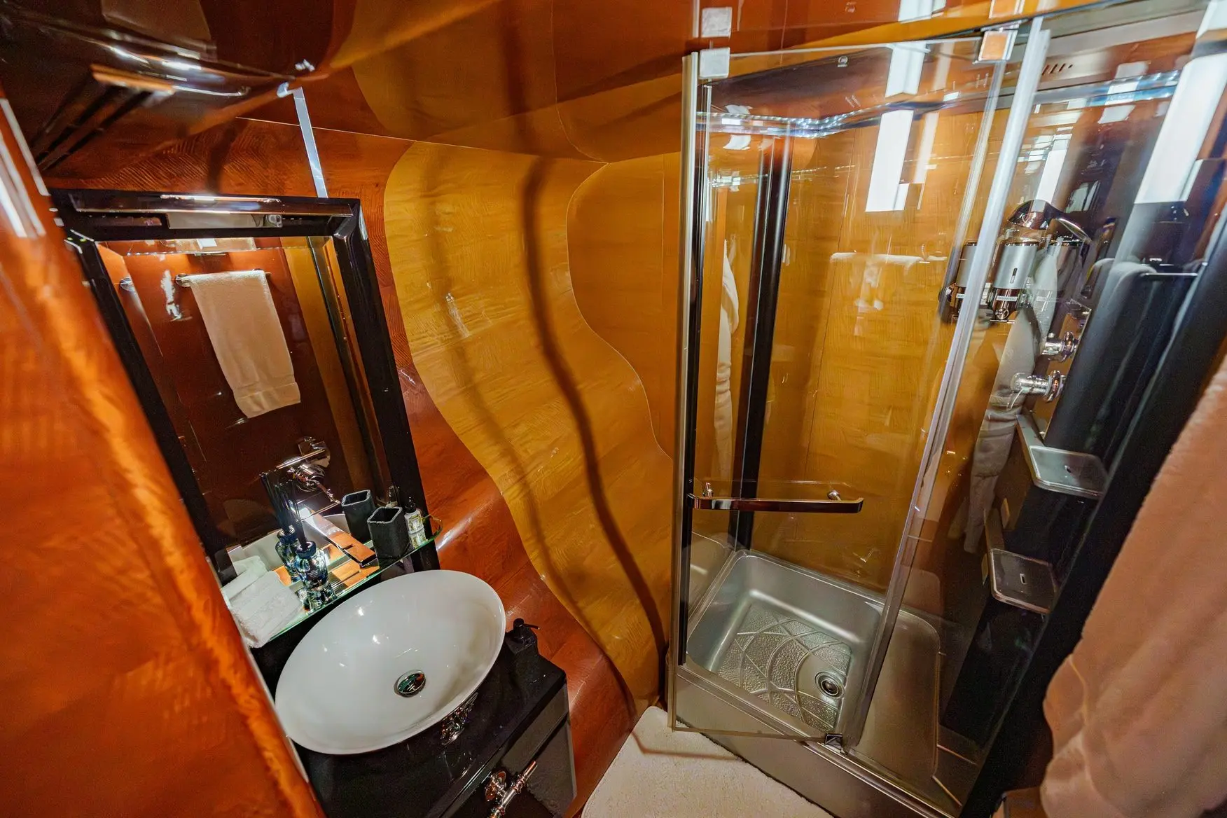 Thunder Superyacht compact shower room with modern fixtures