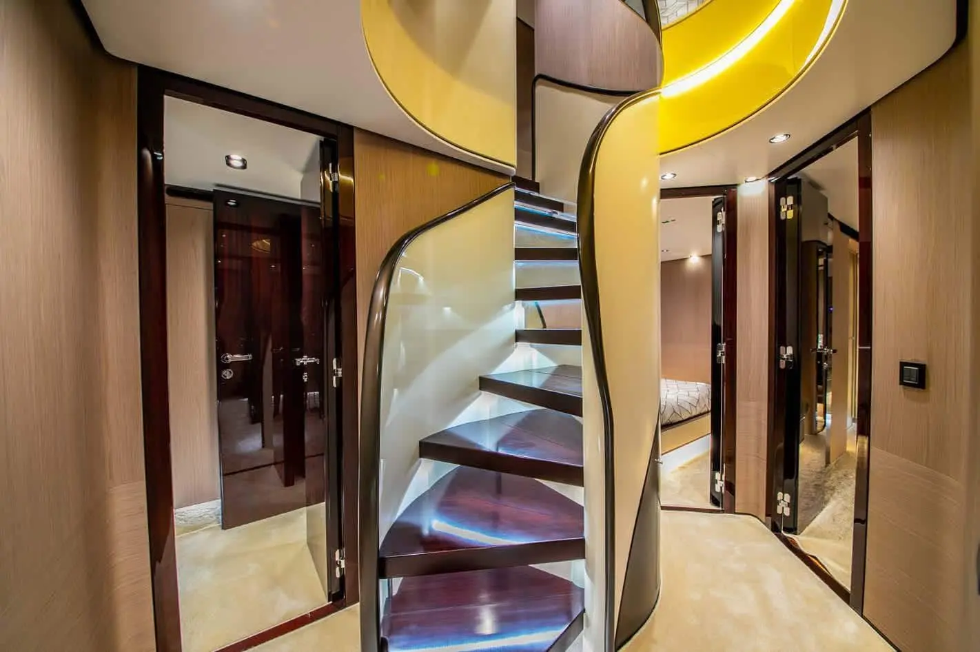 Azimut Grande 27M illuminated staircase linking the decks, broker photo