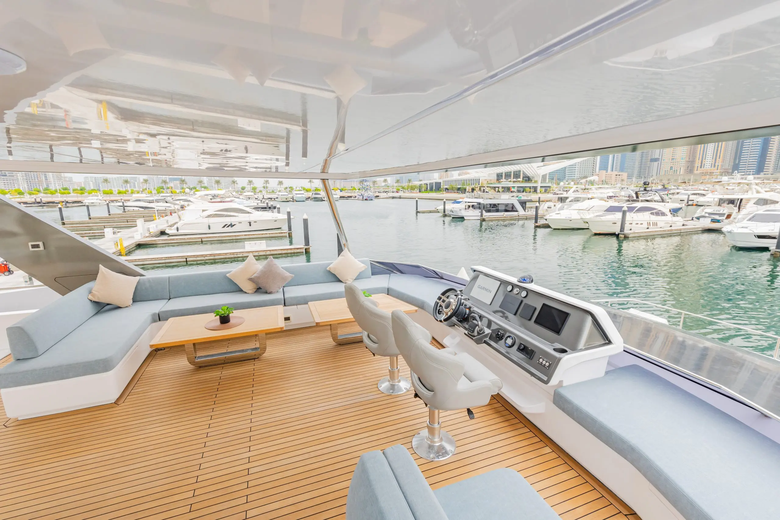 Zirve 72 yacht storage and dressing area with modern cabinetry and lighting