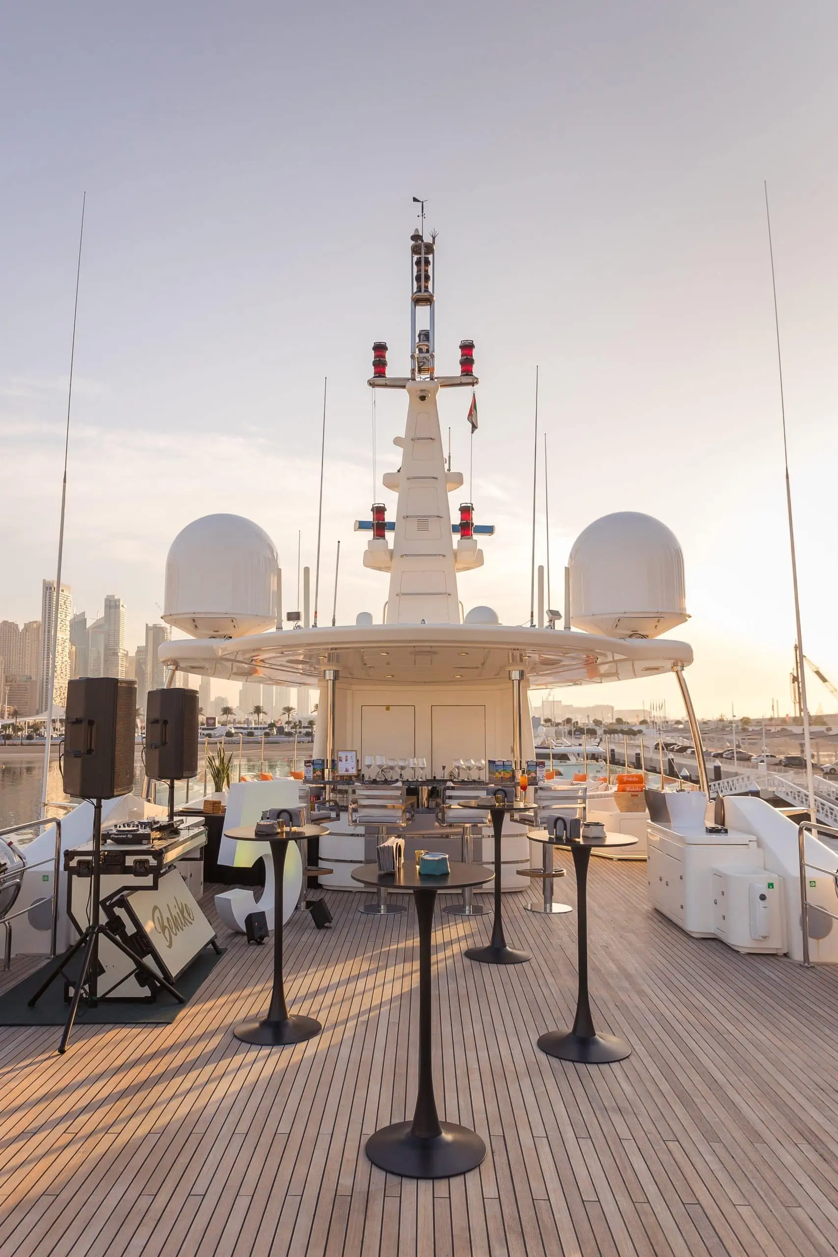 Outdoor entertainment deck on MILA 141 with bar and lounge seating