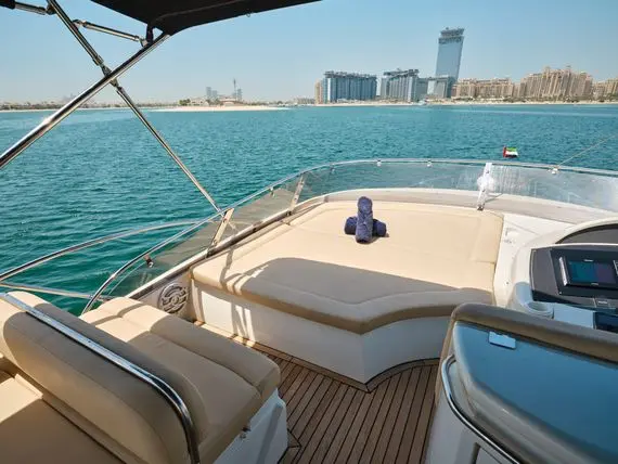 Bow sunbeds with panoramic sea views on Satoshi
