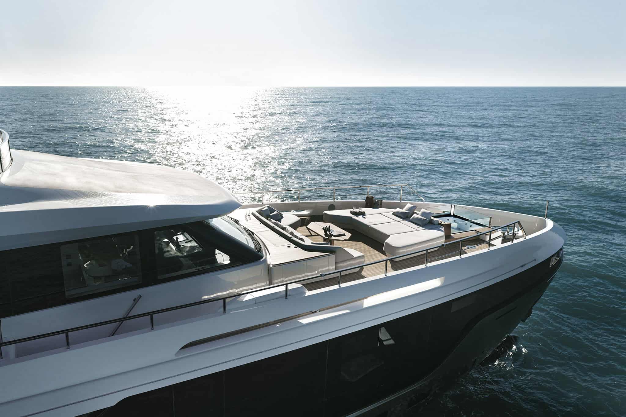 Azimut Grande 36M bow view underway, shipyard photo