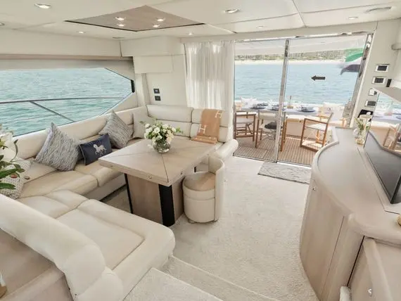 Interior dining area with ocean views on Satoshi