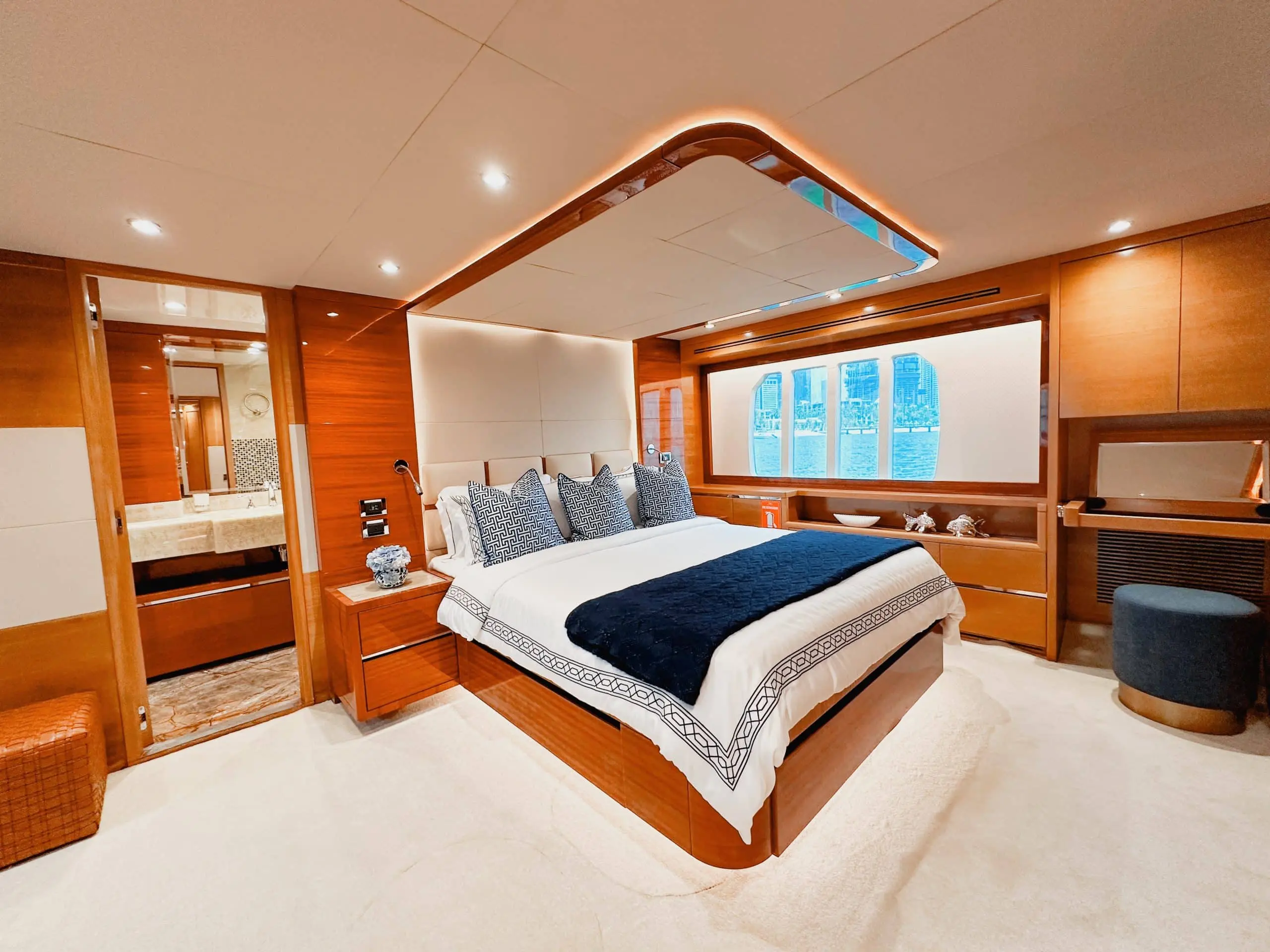 Carina 75 Yacht master bedroom with wooden work