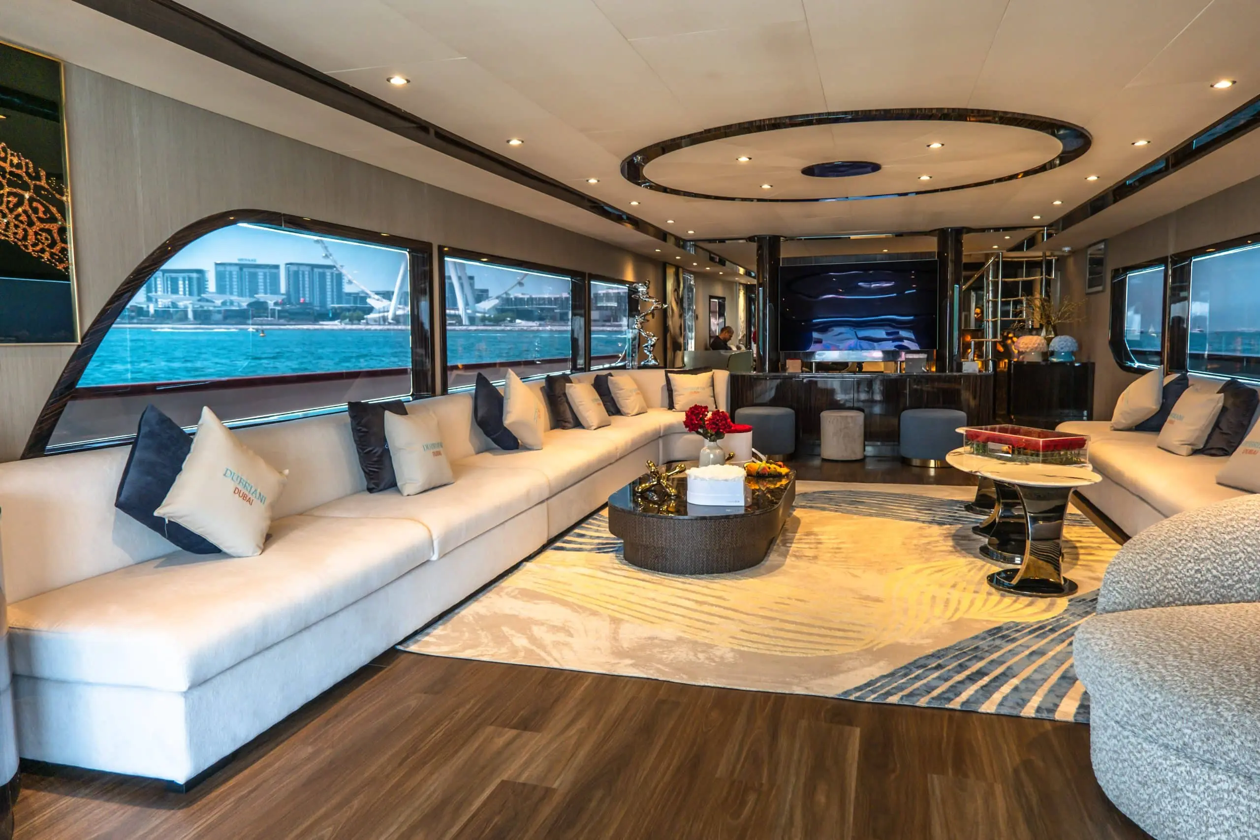 Premium entertainment space on Sapphire 150 Yacht rental Dubai