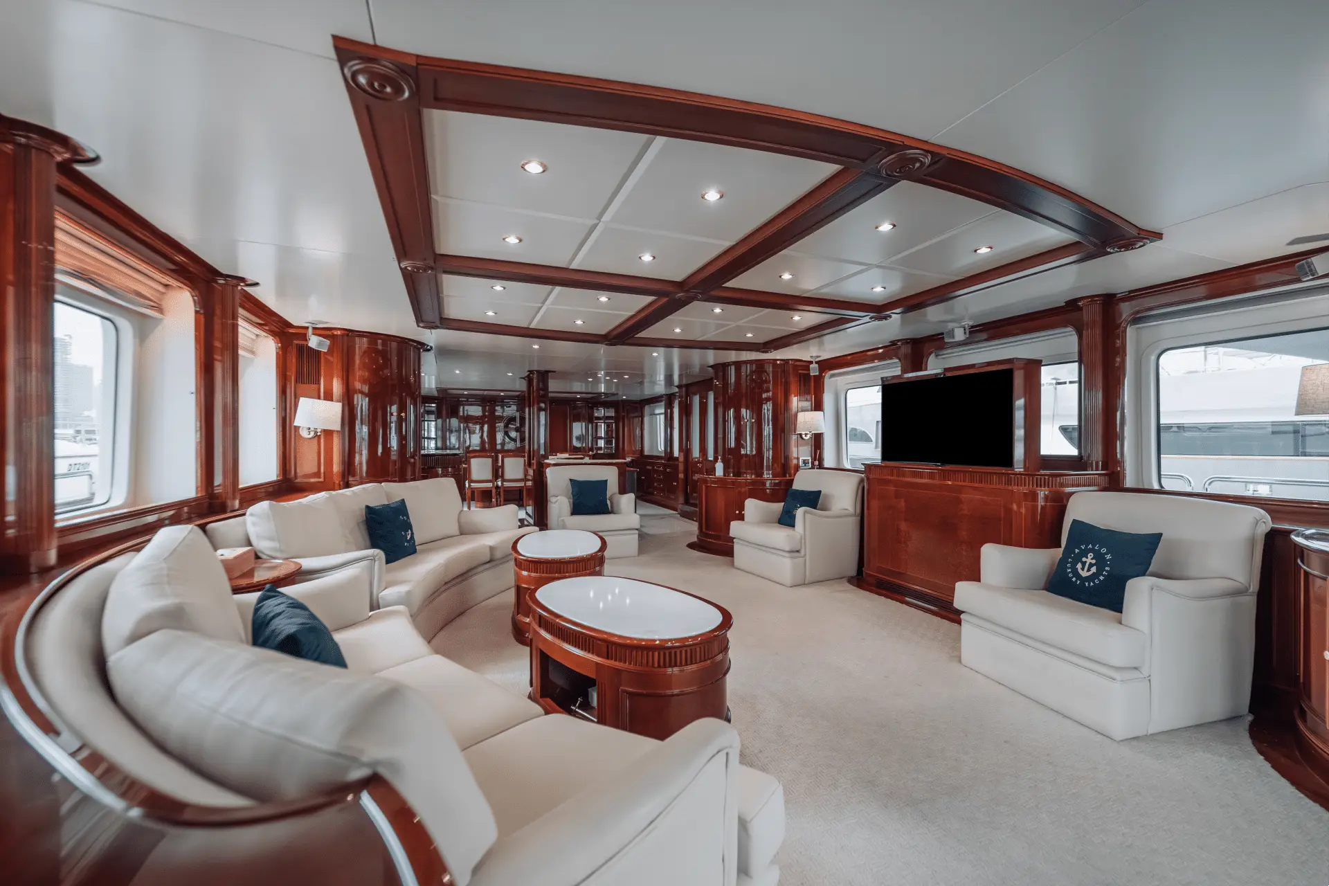 Royal Mirage luxury yacht main salon interior seating area