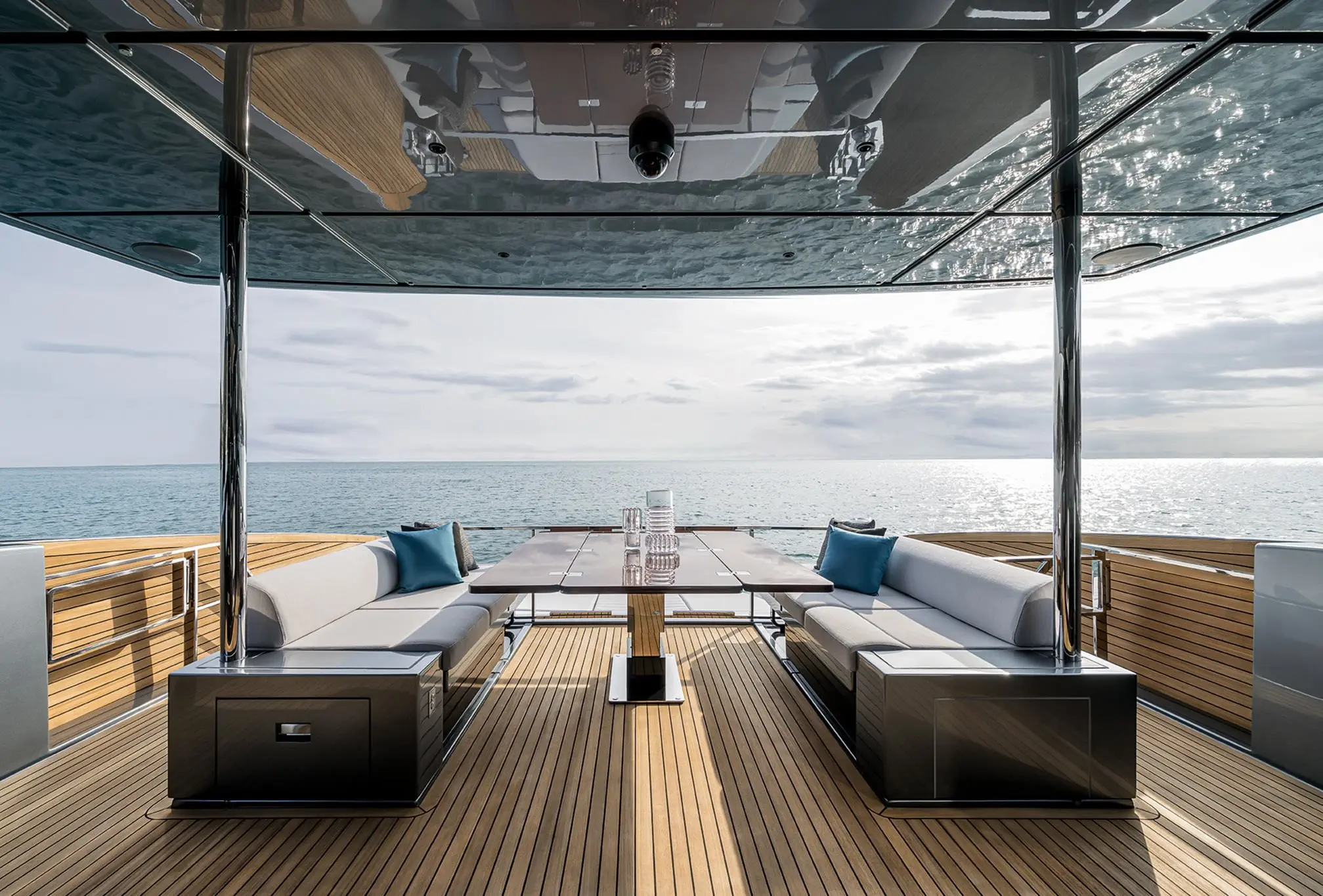 outdoor dining space on a luxury yacht