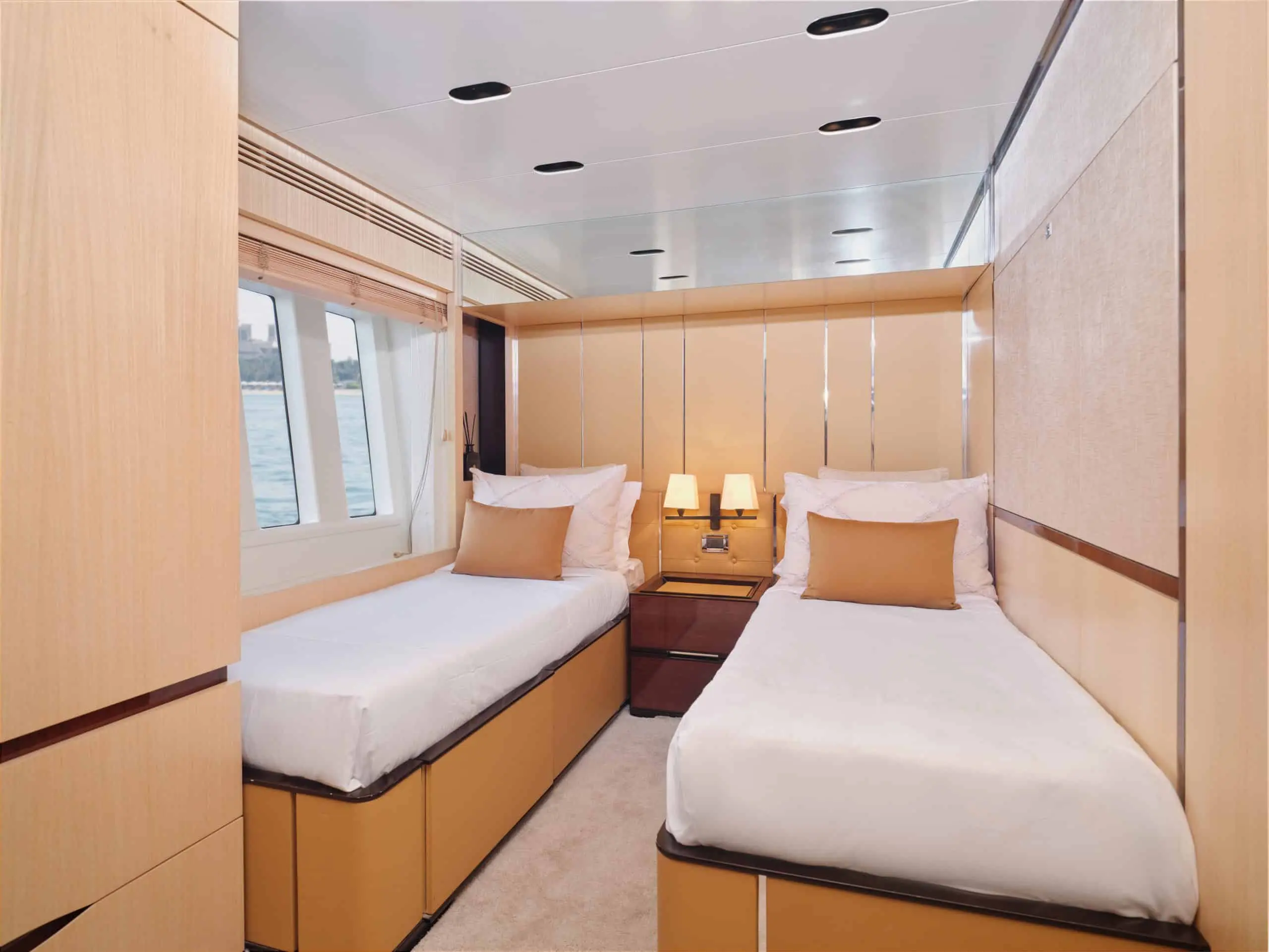 Twin guest bedroom cabin inside Azimut 88 yacht