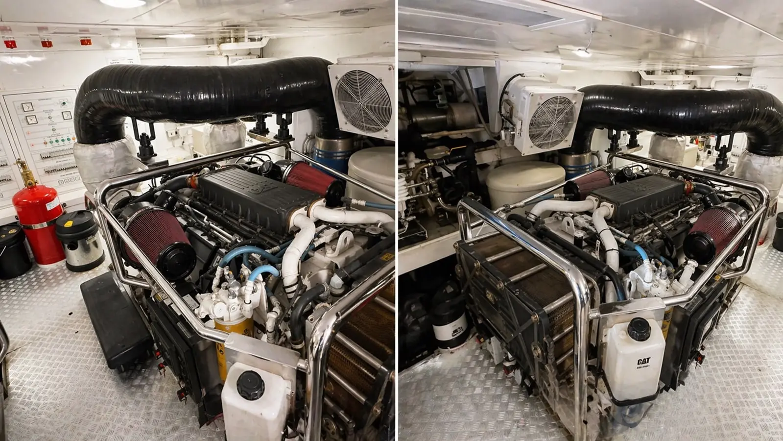 Azimut 88 engine room with twin Caterpillar C32 diesel engines