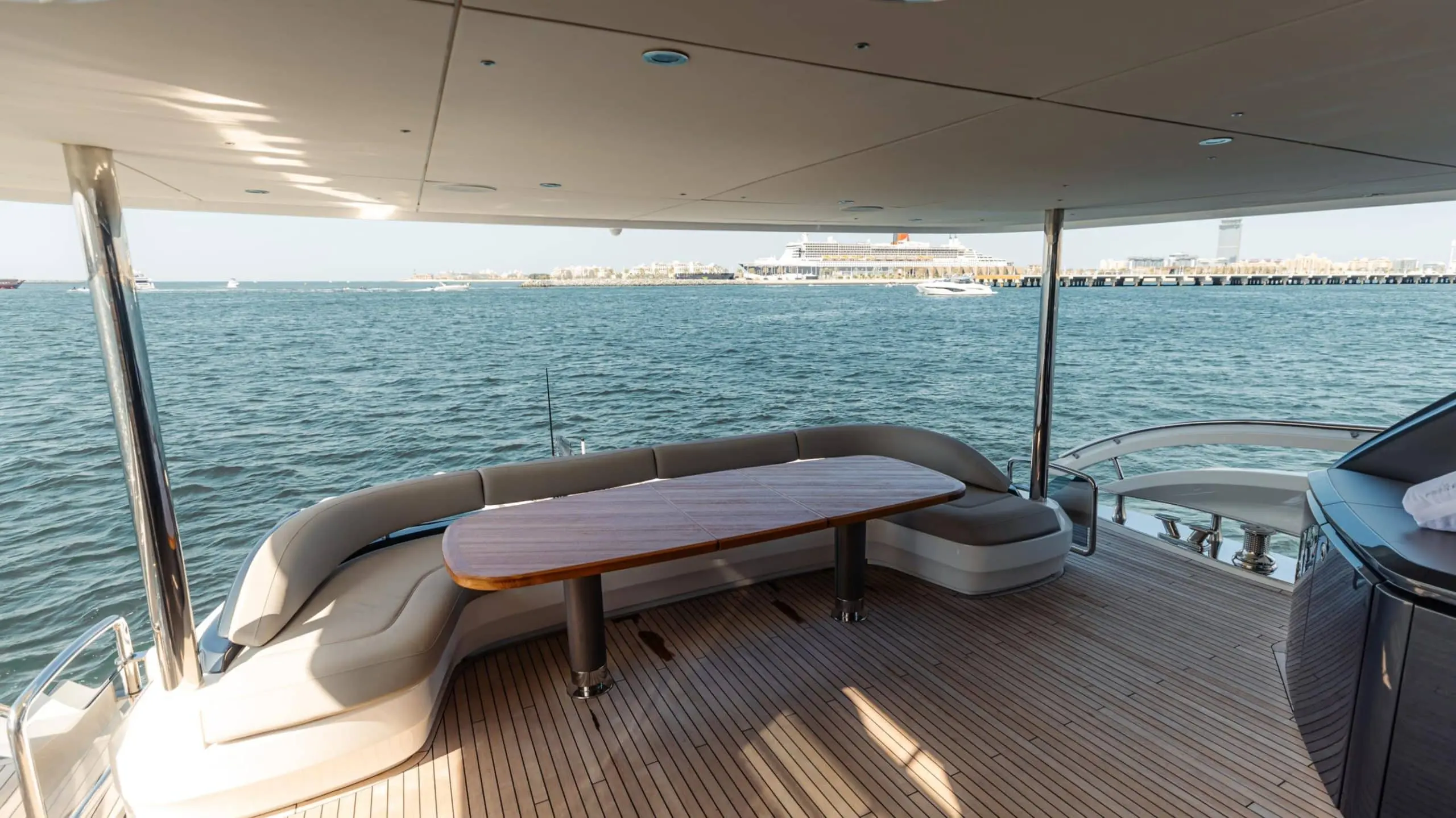Princess X95 aft deck dining table over the water