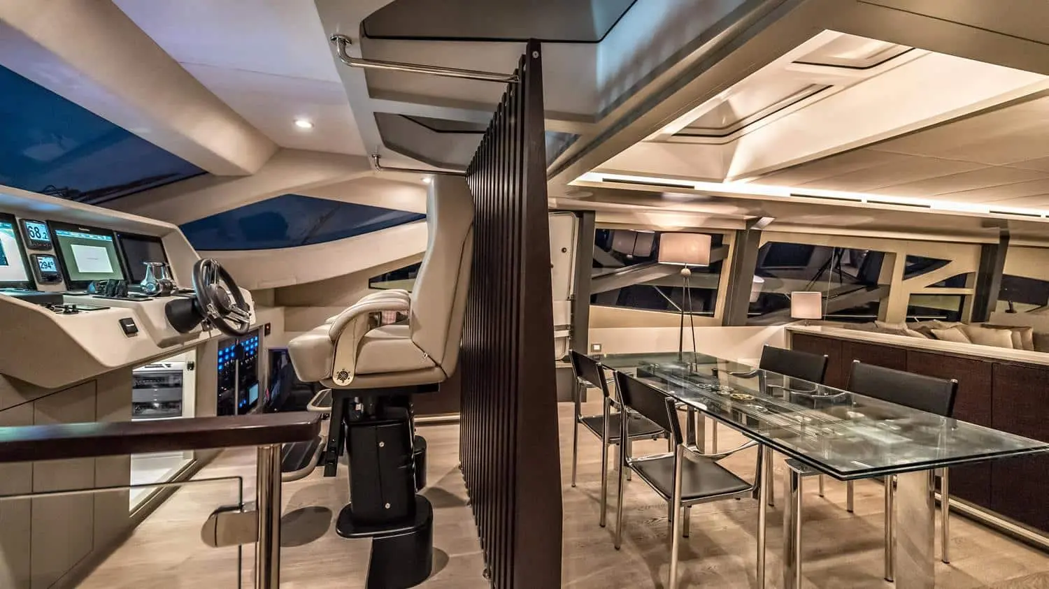 Lower deck corridor with galley and bar area on Dolce Vita yacht