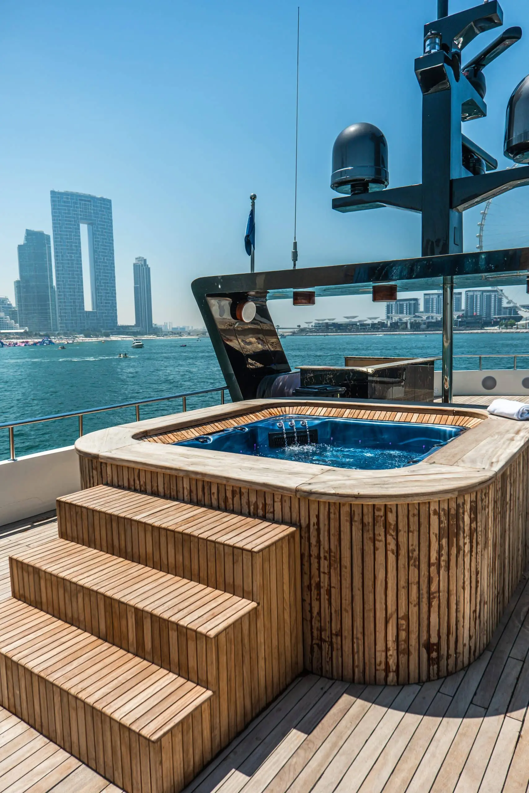 Luxury jacuzzi deck on Sapphire 150 Yacht Dubai Marina