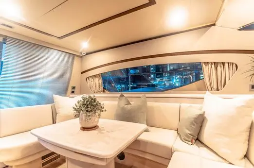 Elise 50 yacht indoor lounge with sofa seating